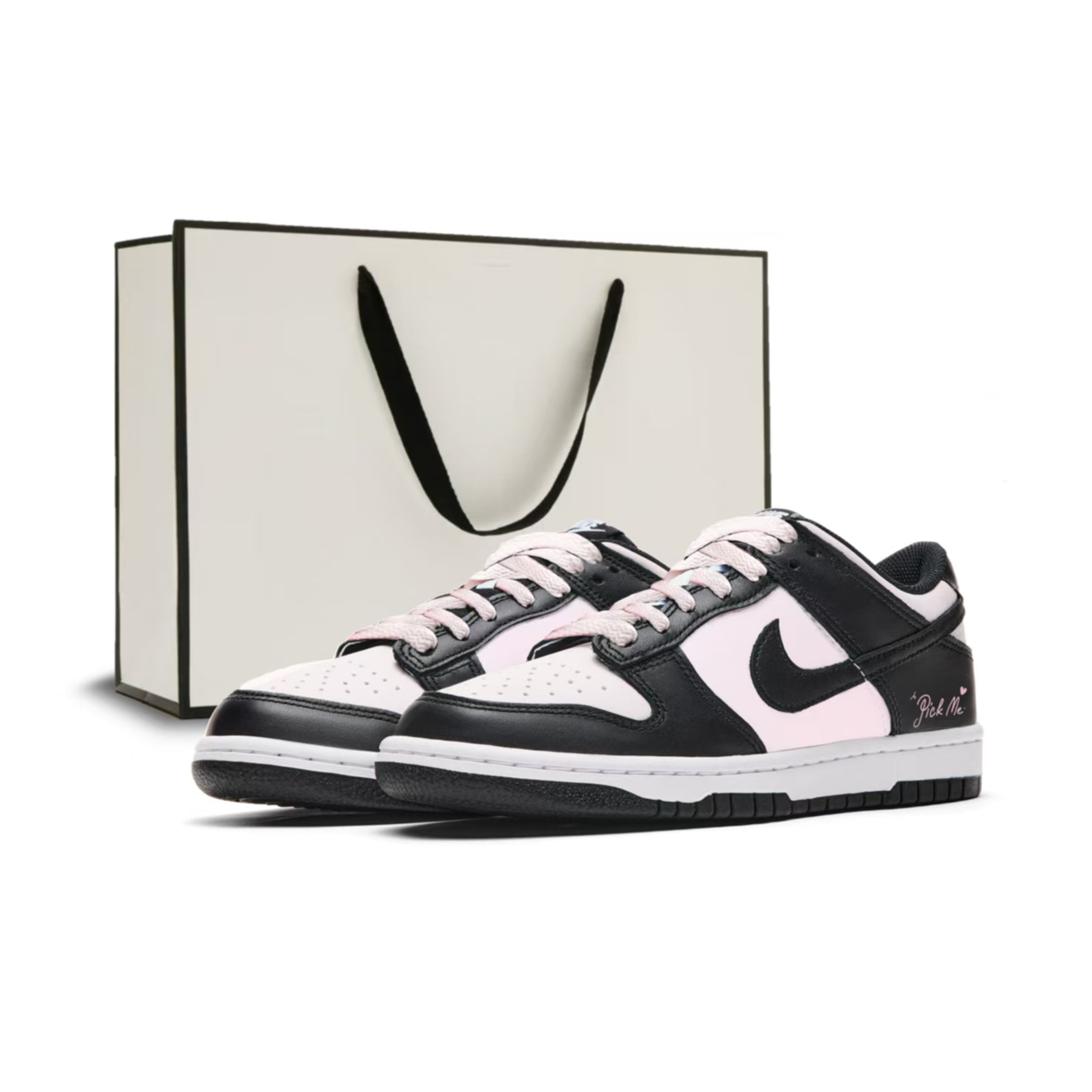 Custom Sneakers Nike Dunk Heart Blackberry Simple Style Gift Bag Version Energetic Fresh Design High-End Niche Wear-Resistant Low-Top Sneakers Women's Pink Black