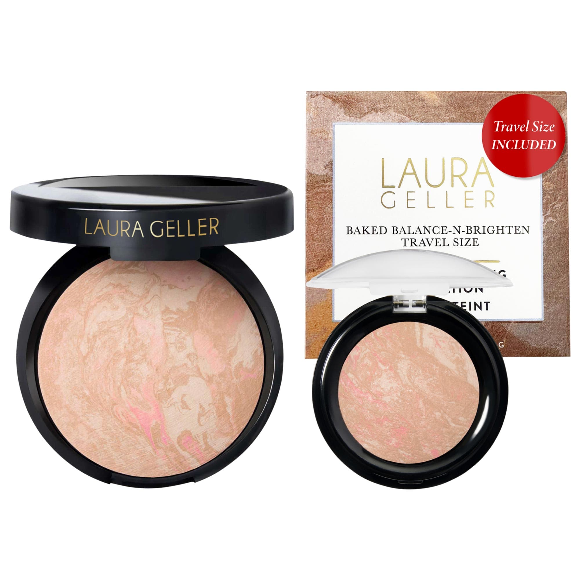 Balance and Brighten Color Correcting Baked Powder Foundation, Full Size + Travel Mini Set