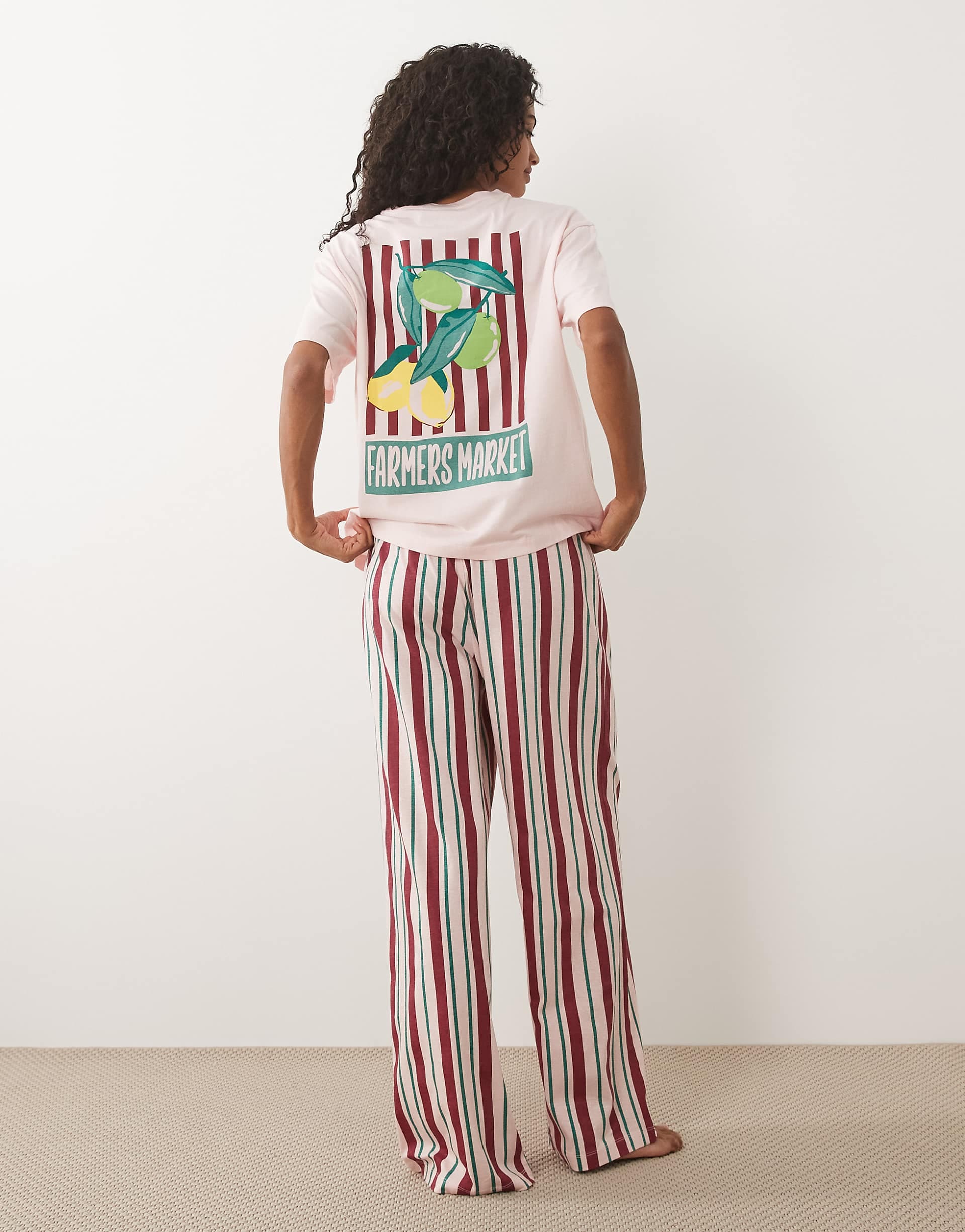 ASOS DESIGN oversized tee and wide leg pants pajama set in farmers market graphic