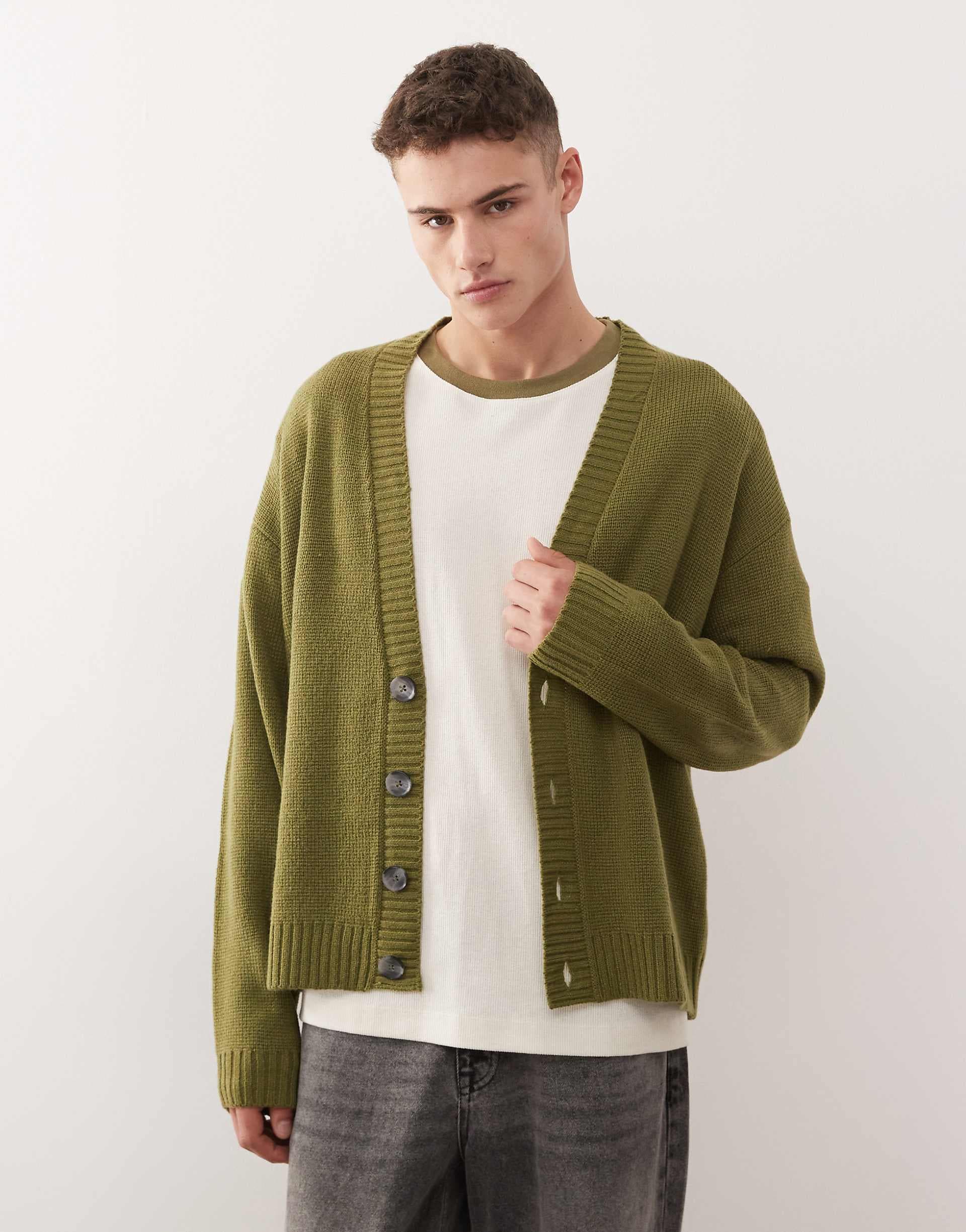 COLLUSION knit cardigan in olive green