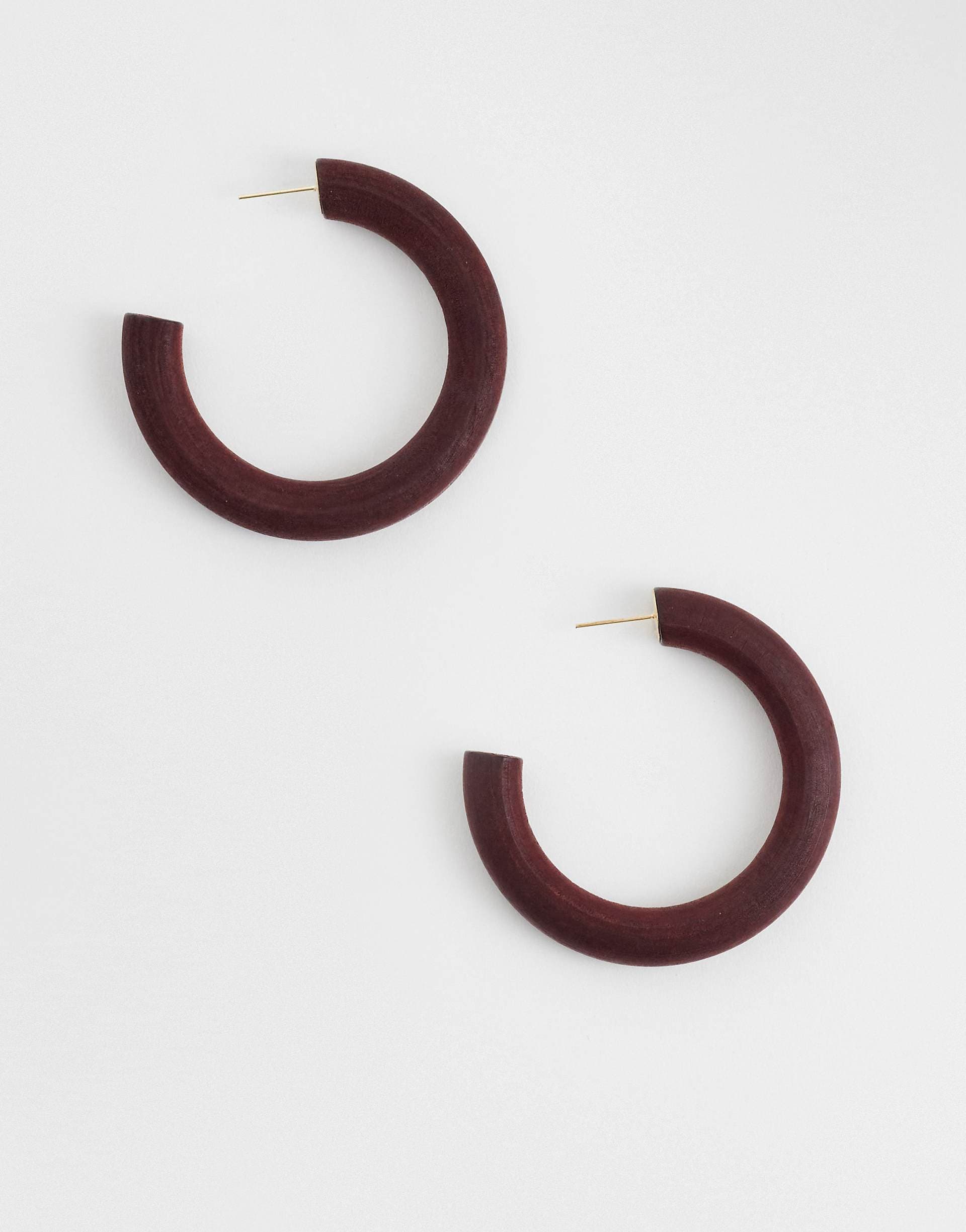 DesignB London dark brown wooden hoop earrings