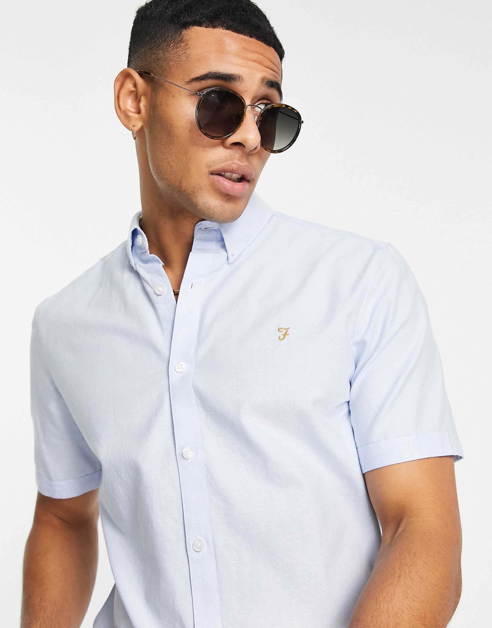 Farah Brewer slim fit short sleeve shirt in blue
