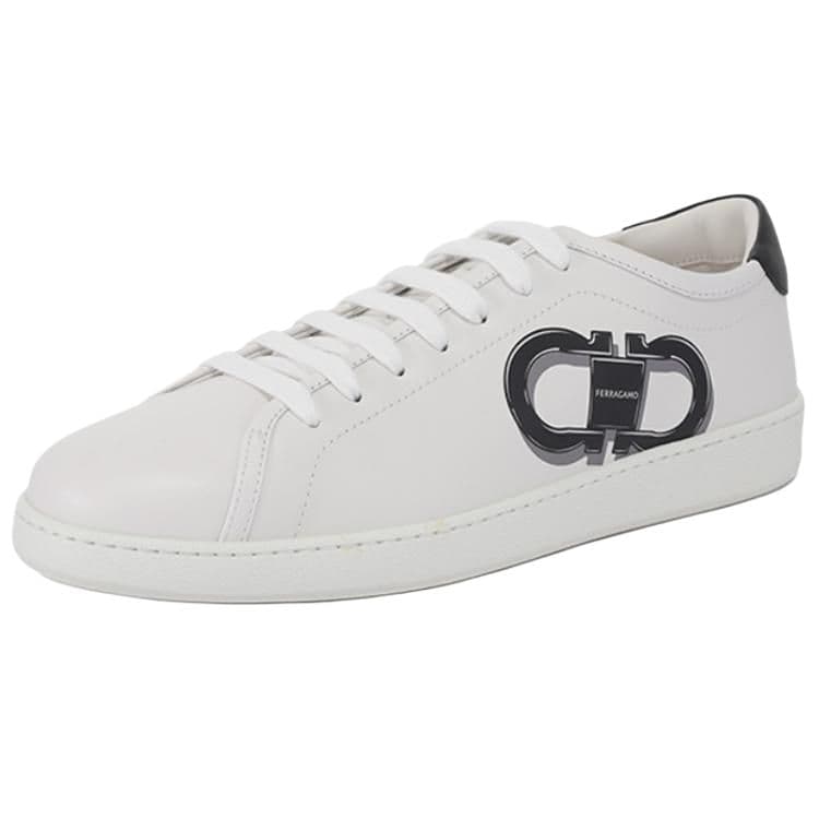 FERRAGAMO Cow Leather Sport Casual Shoes Low-Top Skate Shoes Men's White Black Heel