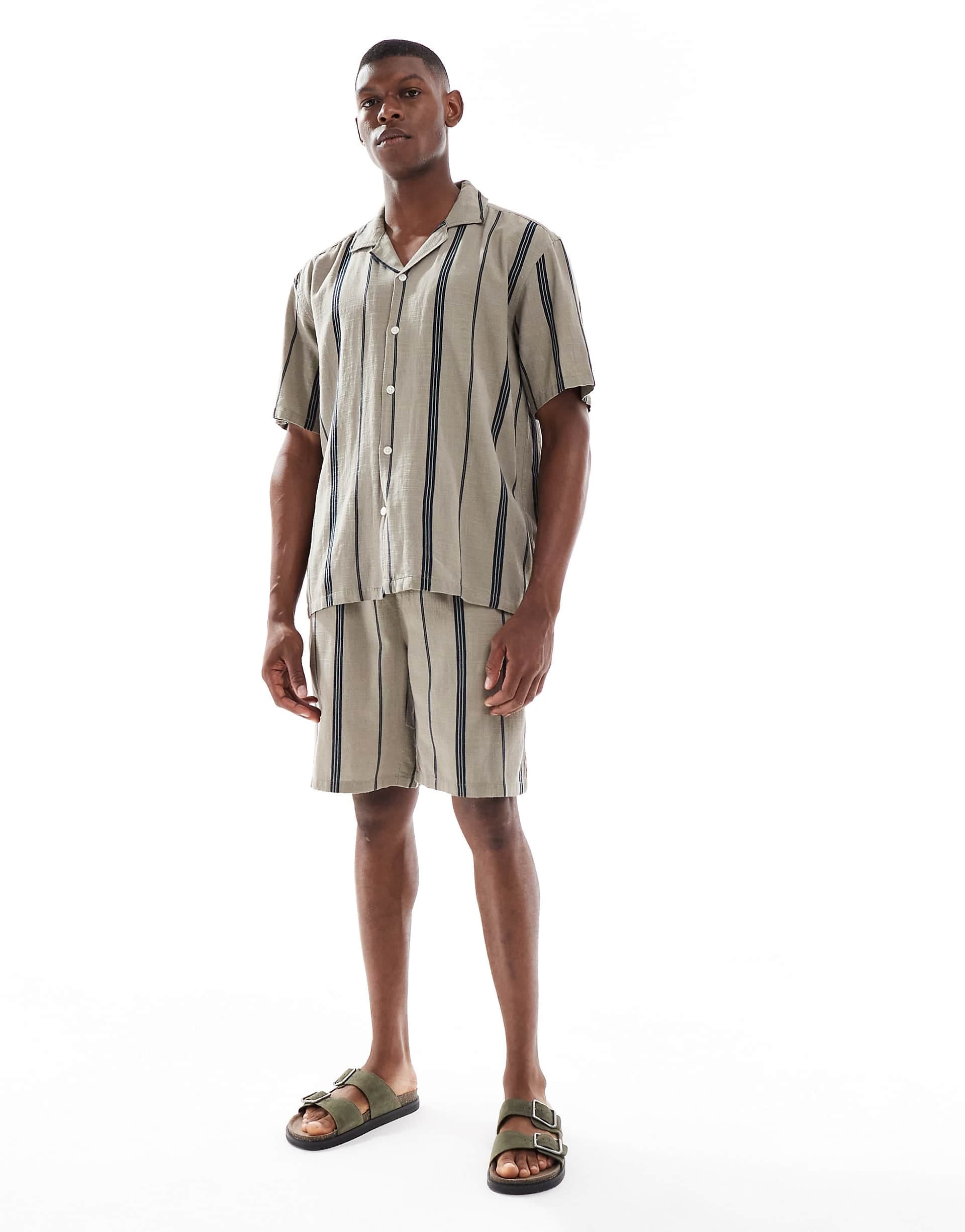 ONLY & SONS linen look short in beige stripe - part of a set
