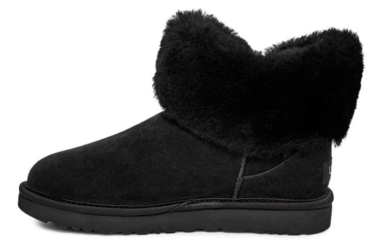 UGG Cinched Fur Mini Snow Boots Black Women's