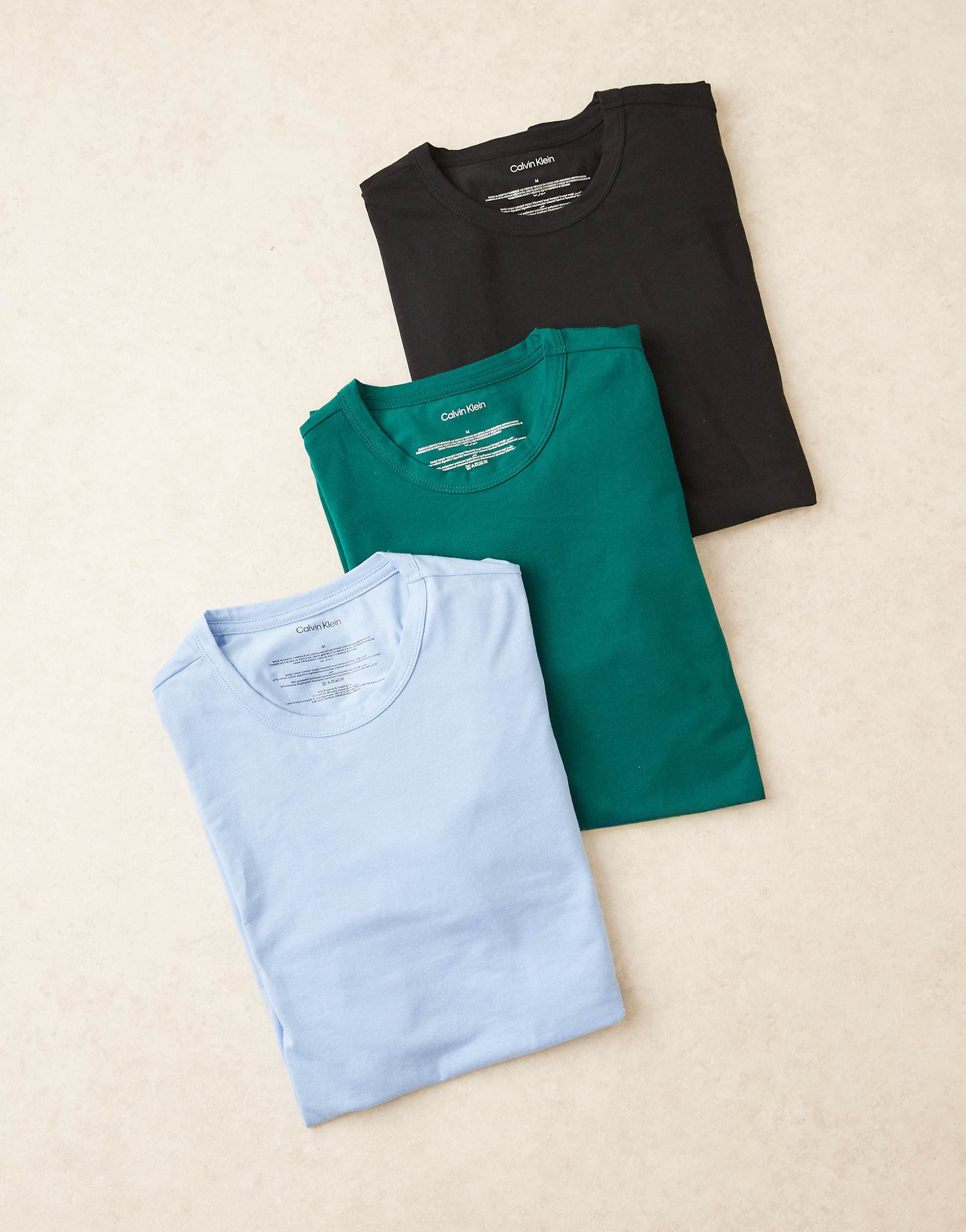 Calvin Klein 3 pack short sleeve t-shirts in black/green/light blue