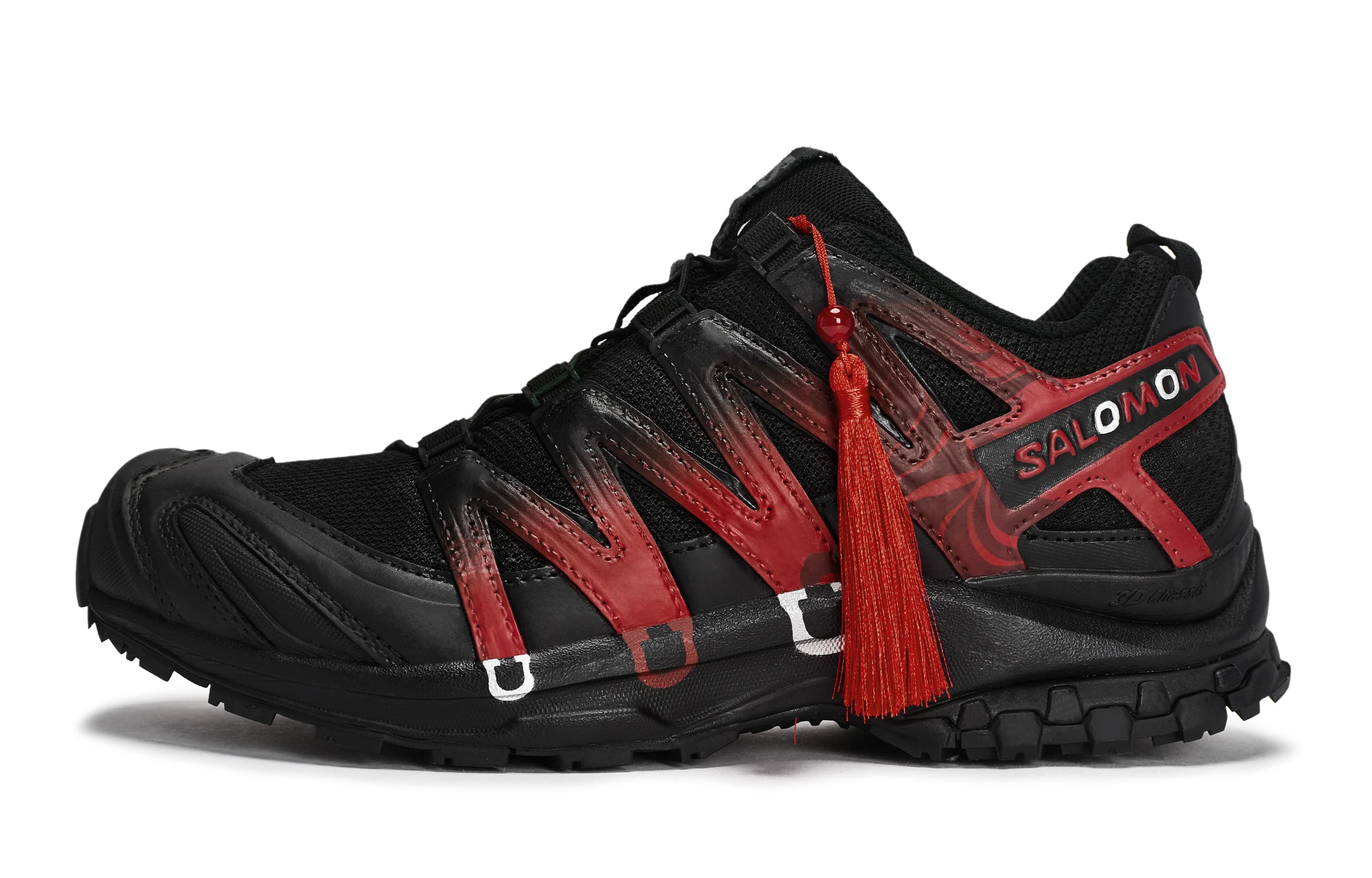 Custom Sneakers SALOMON XA PRO 3D LA YAUTE 811 Made 'Destined Red Horse' Year of the Horse Tassel Decoration Chinese Trend Functional Breathable Low-Top Running Shoes Unisex Black Red Silver