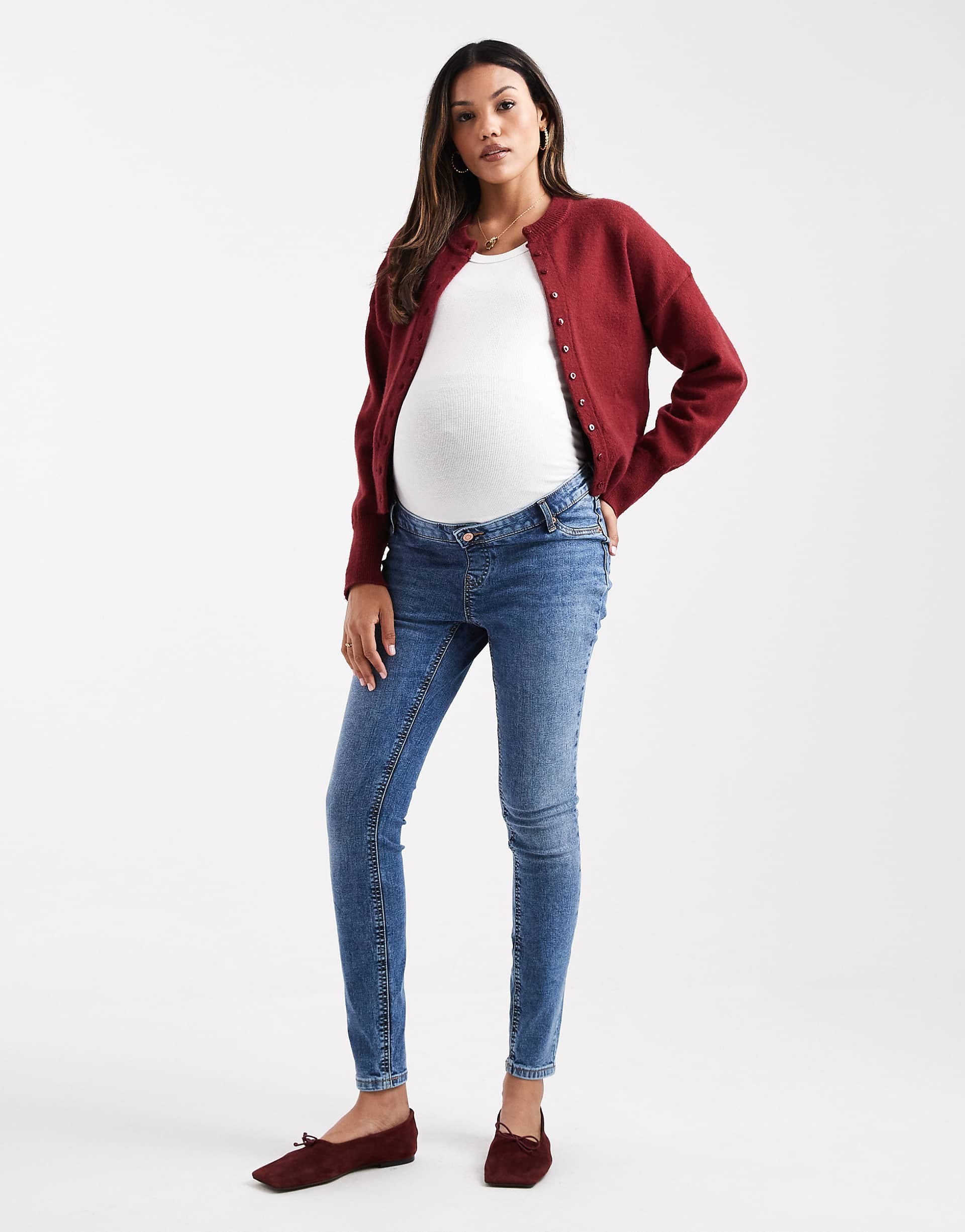 ASOS DESIGN Maternity ultimate skinny jeans in mid blue