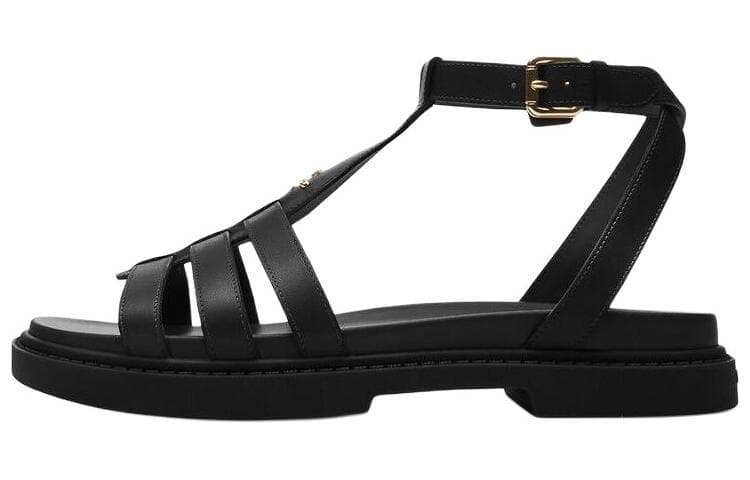 COACH Leather Buckle Closure Roman Sandals Women's Black