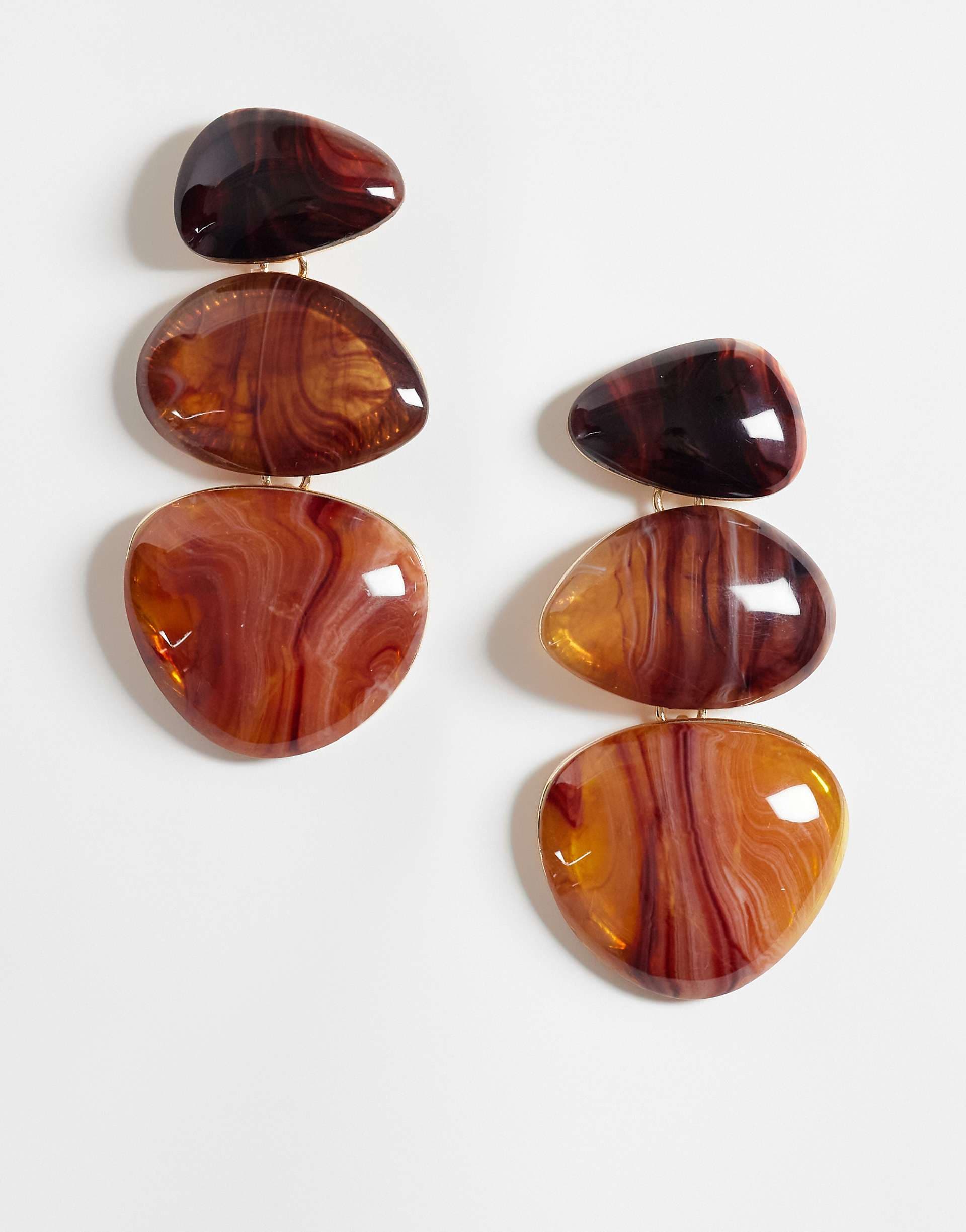 ASOS DESIGN triple drop earrings with multi-colored resin detailing