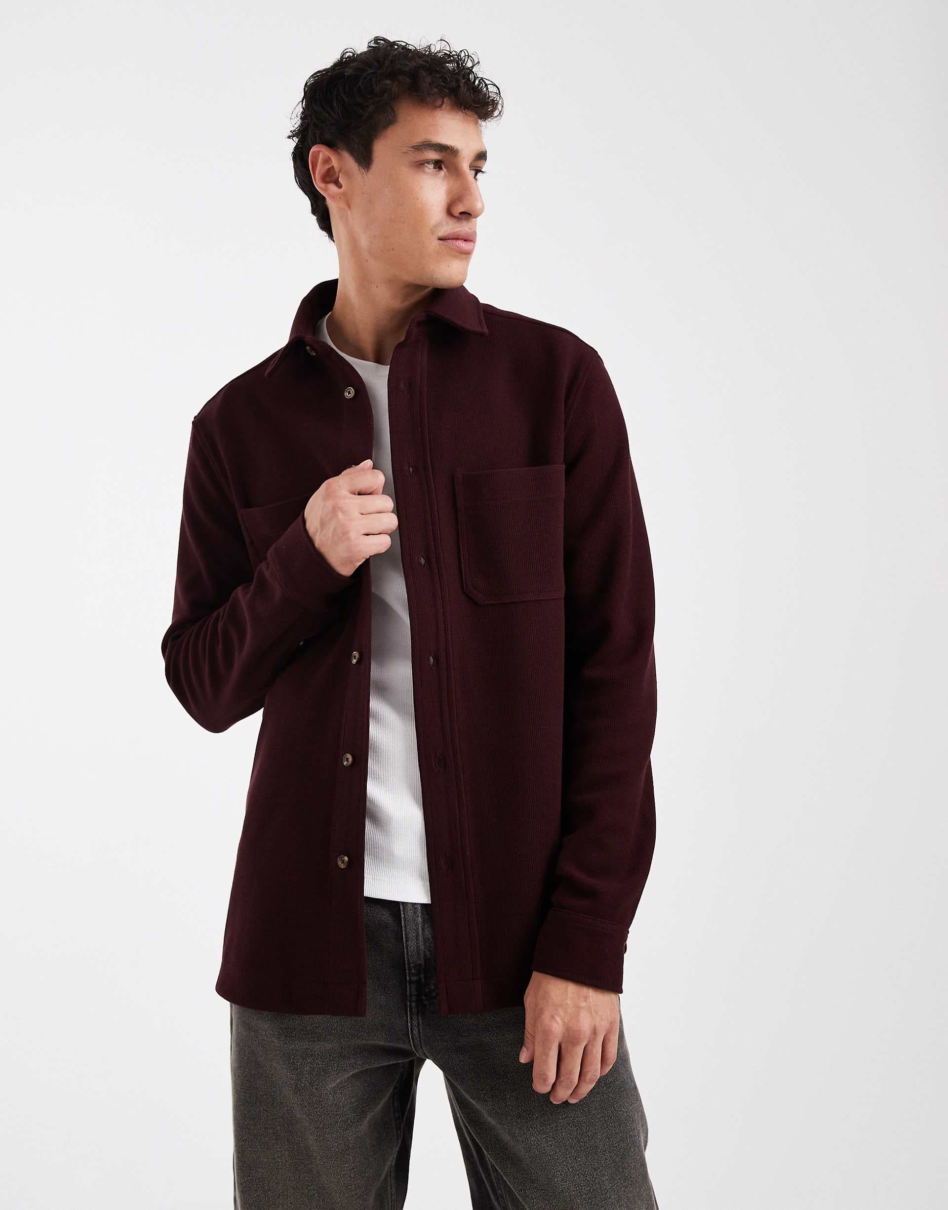 ASOS DESIGN regular fit textured shirt in burgundy