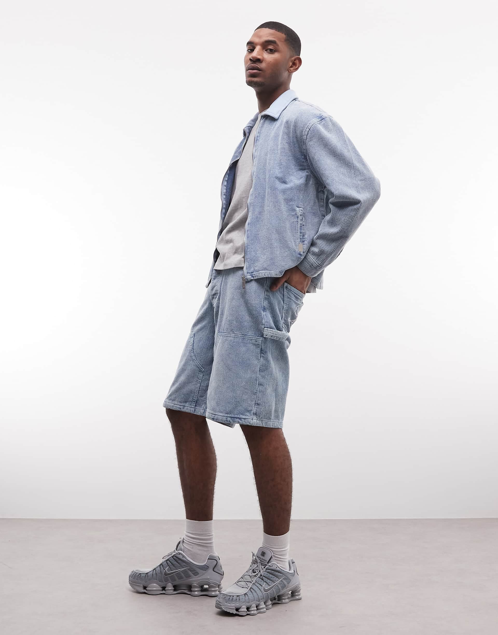 Liquor N Poker washed corduroy denim jorts in blue