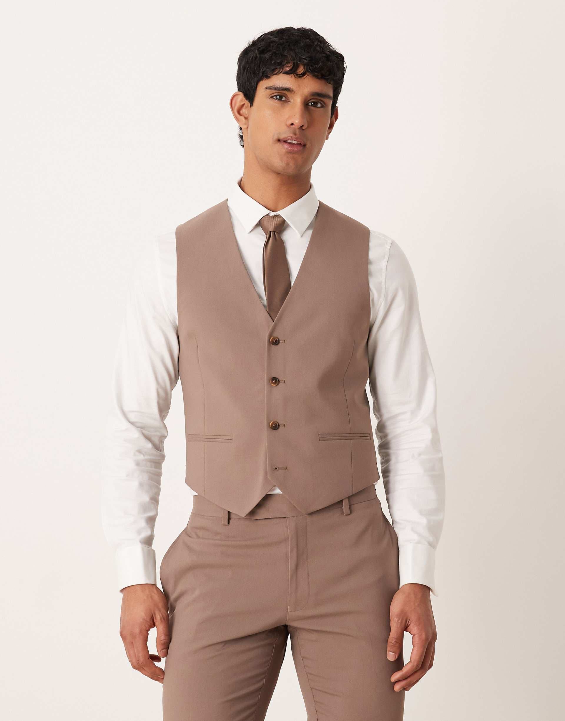 ASOS DESIGN skinny suit vest in brown