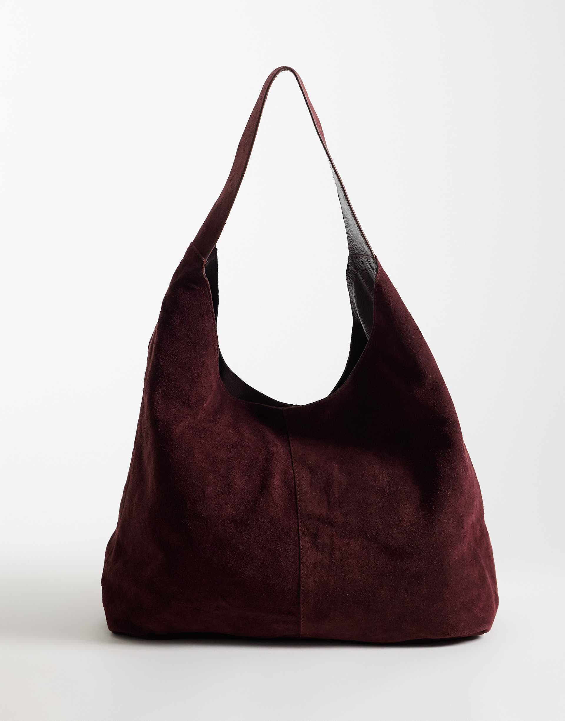 River Island suede slouch bag in burgundy