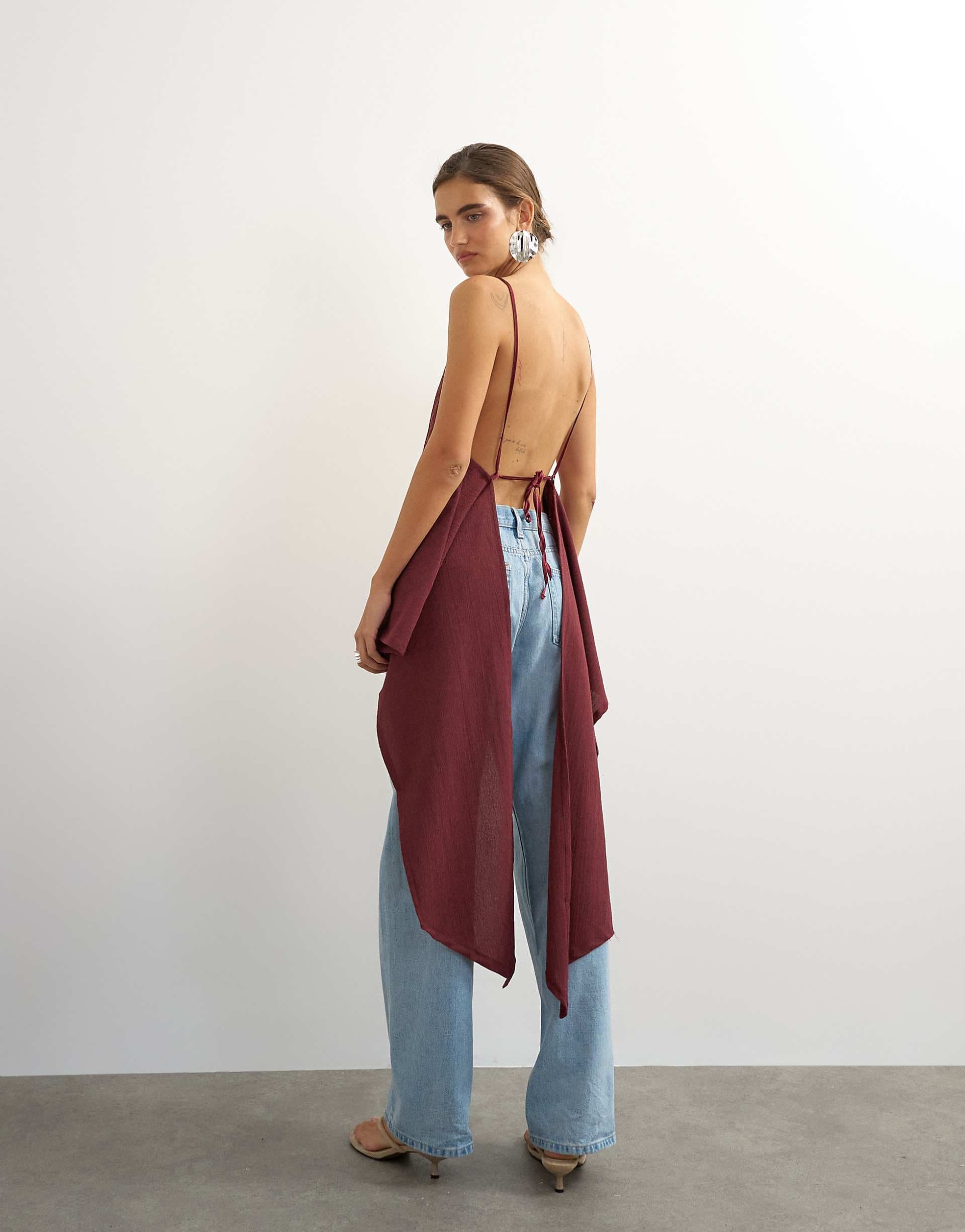 Topshop tie back drape detail top in plum