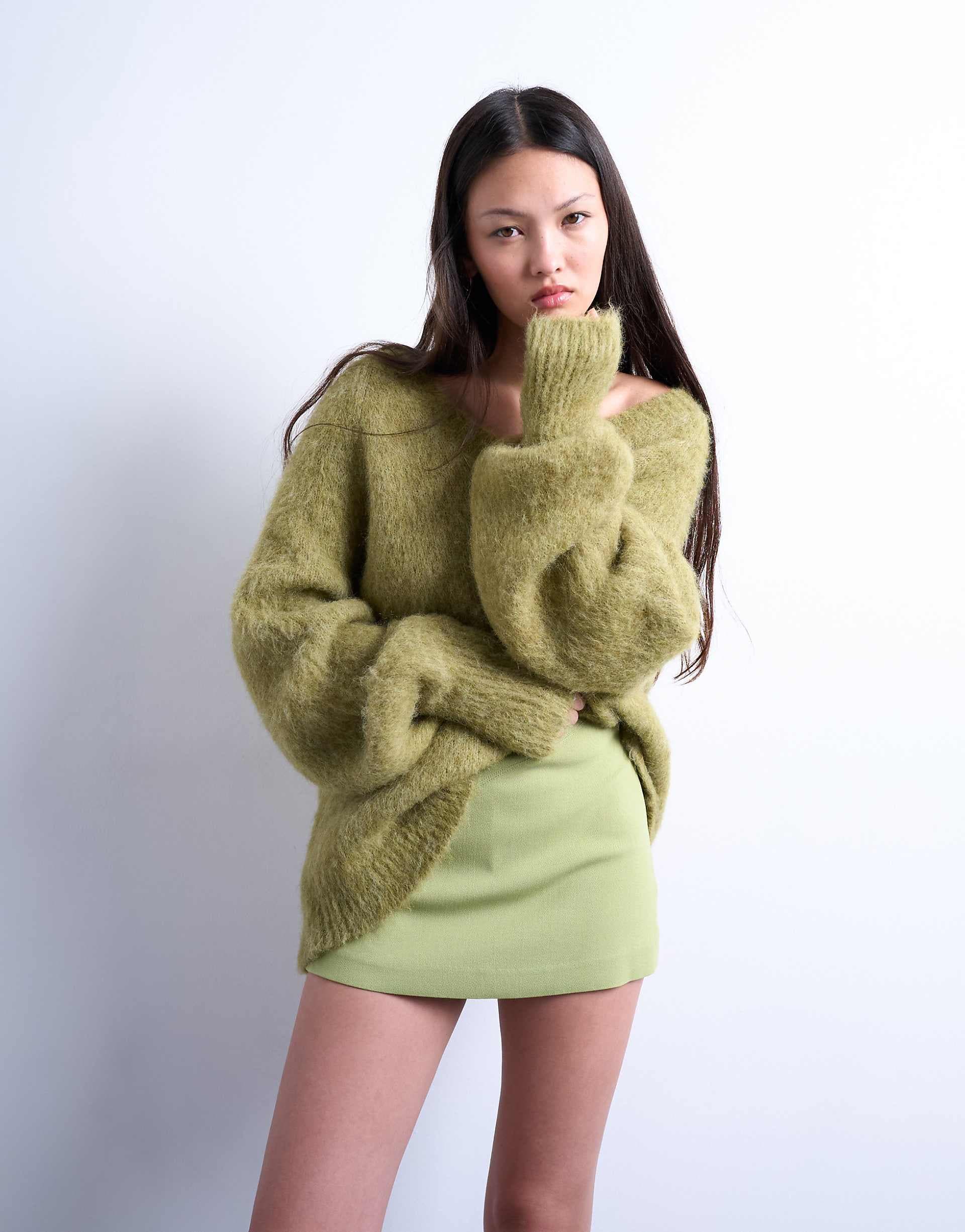 Topshop twill clean skort in avocado green