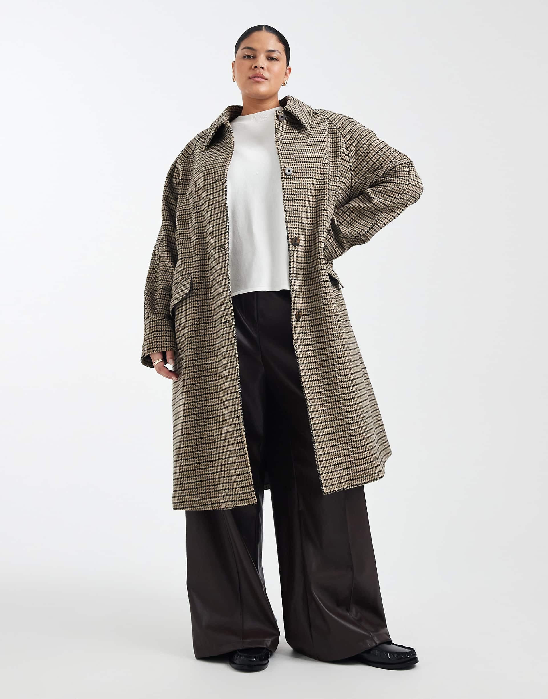 ASOS DESIGN Curve quilt lined mid length coat in heritage plaid