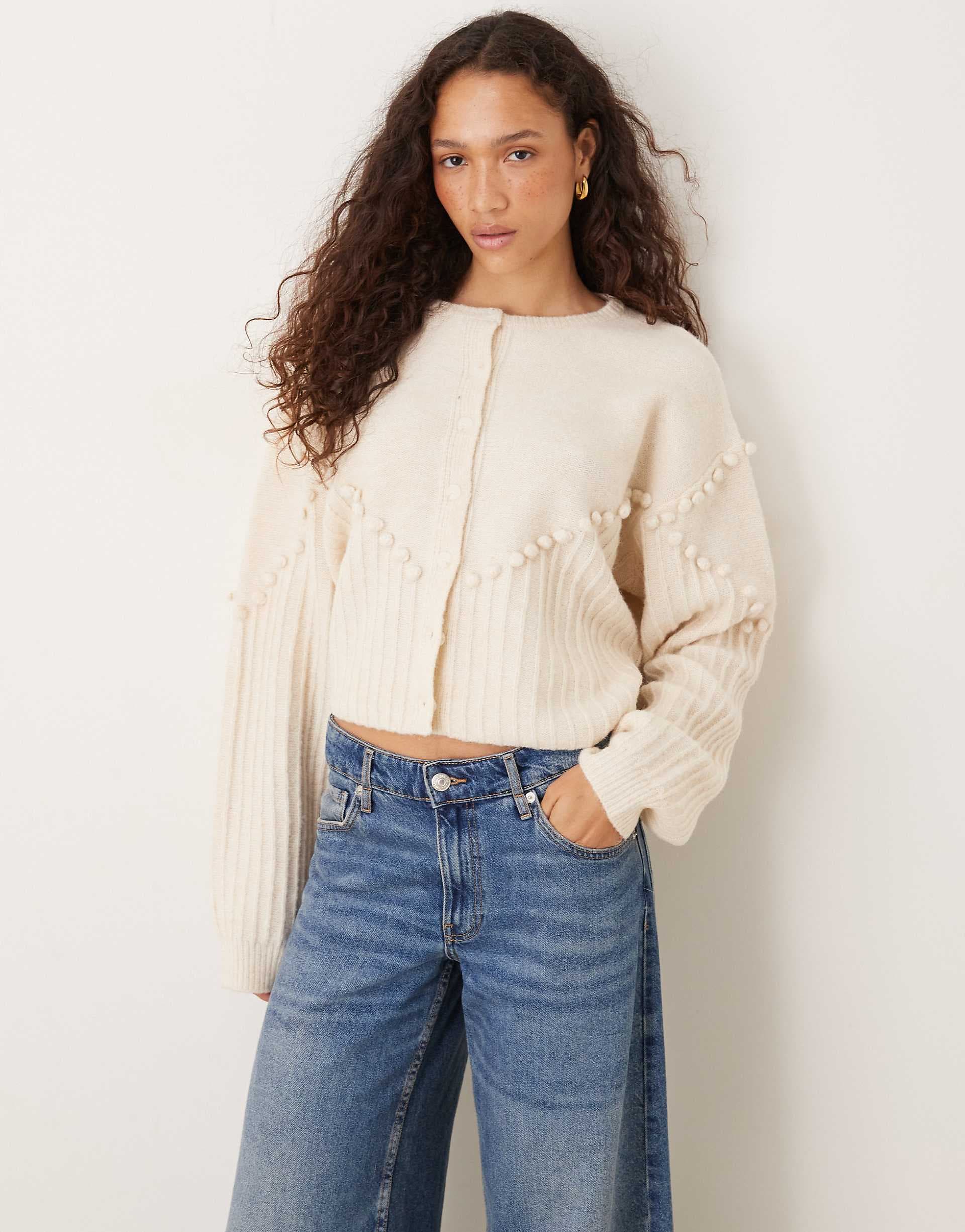 VRG GRL textured cardigan in cream