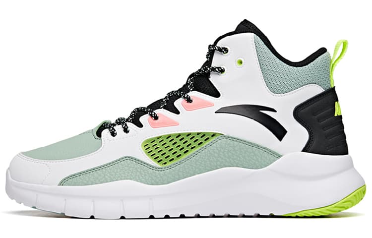 ANTA Vintage Basketball Shoes Men High-Top Black White Green