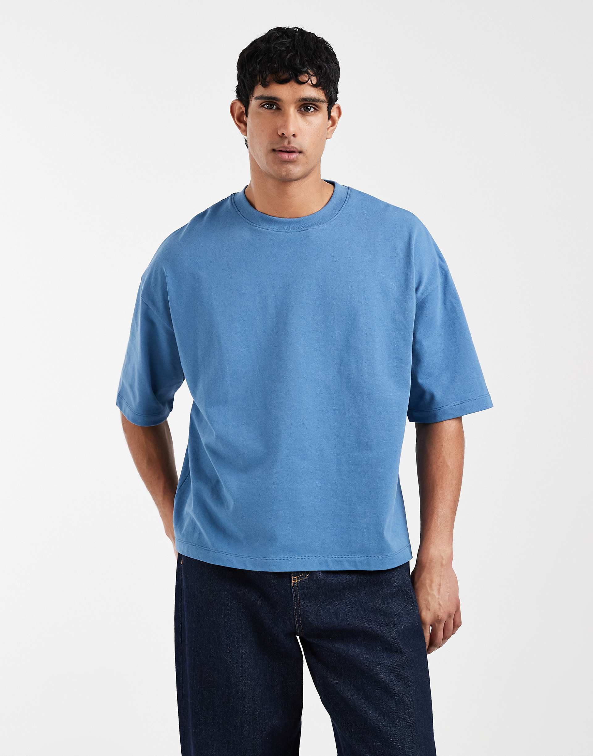 ASOS DESIGN heavyweight boxy oversized drop shoulder T-shirt in blue