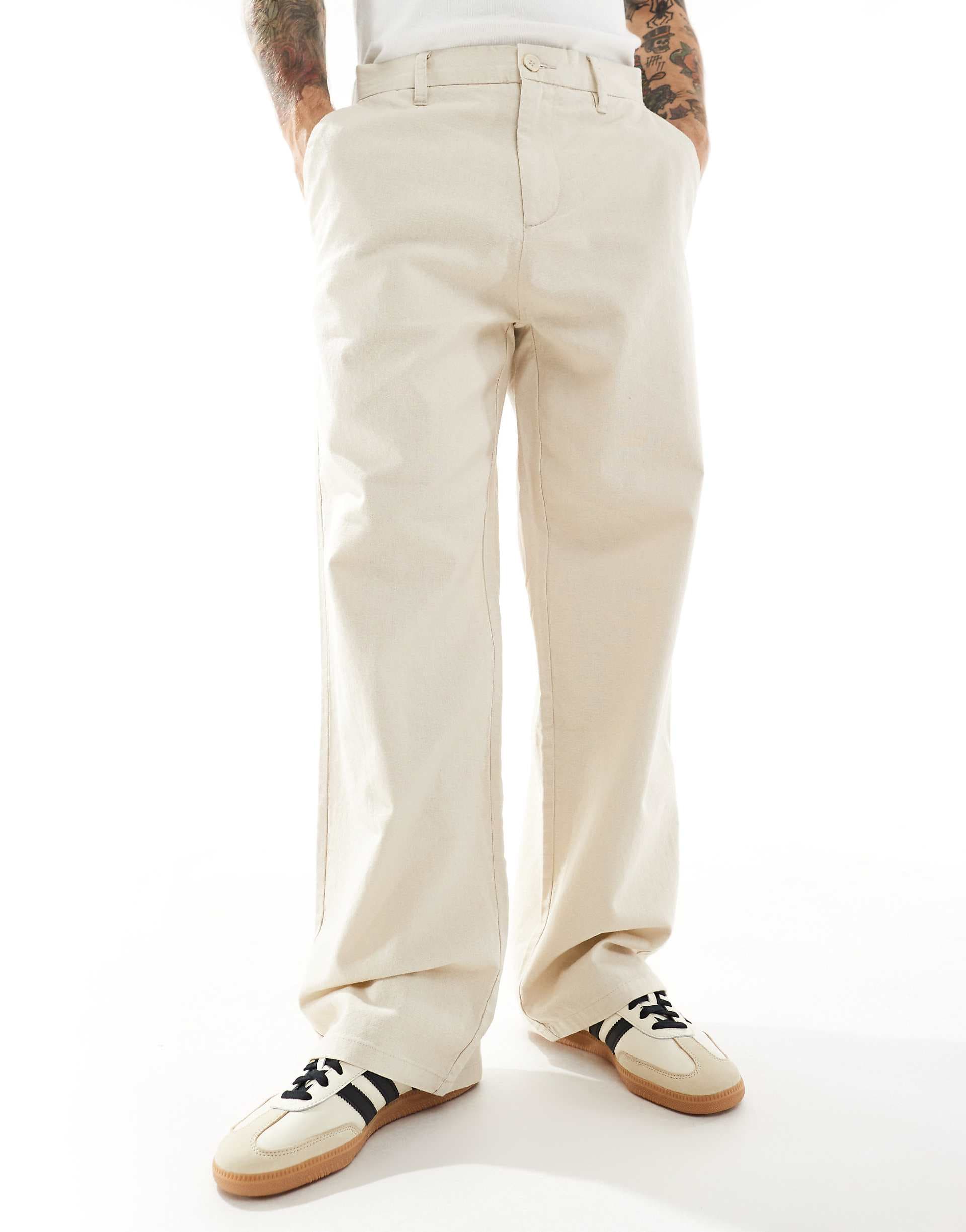 ONLY & SONS baggy fit linen pants in ecru