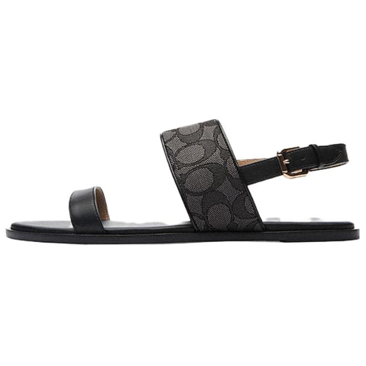 COACH Harley Leather Round-Toe Open-Toe Single-Strap Sandals Women's Black