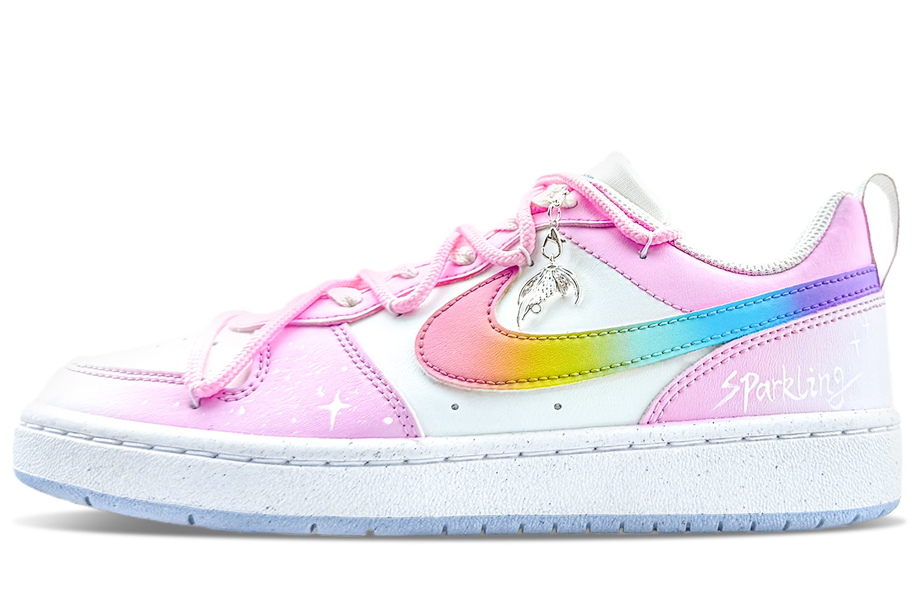 Custom SneakersNike Court Borough Rainbow Pop Rocks Gift Bag Edition Comfort Versatile Sweet Girly Style Dopamine Trend Fresh Wear-Resistant Anti-Slip Low-Top Sneakers Women's Pink