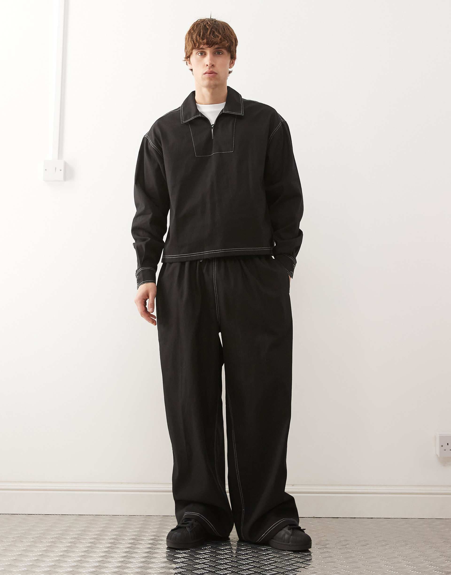 Reclaimed Vintage pull on pants with pockets and stitching detail in black