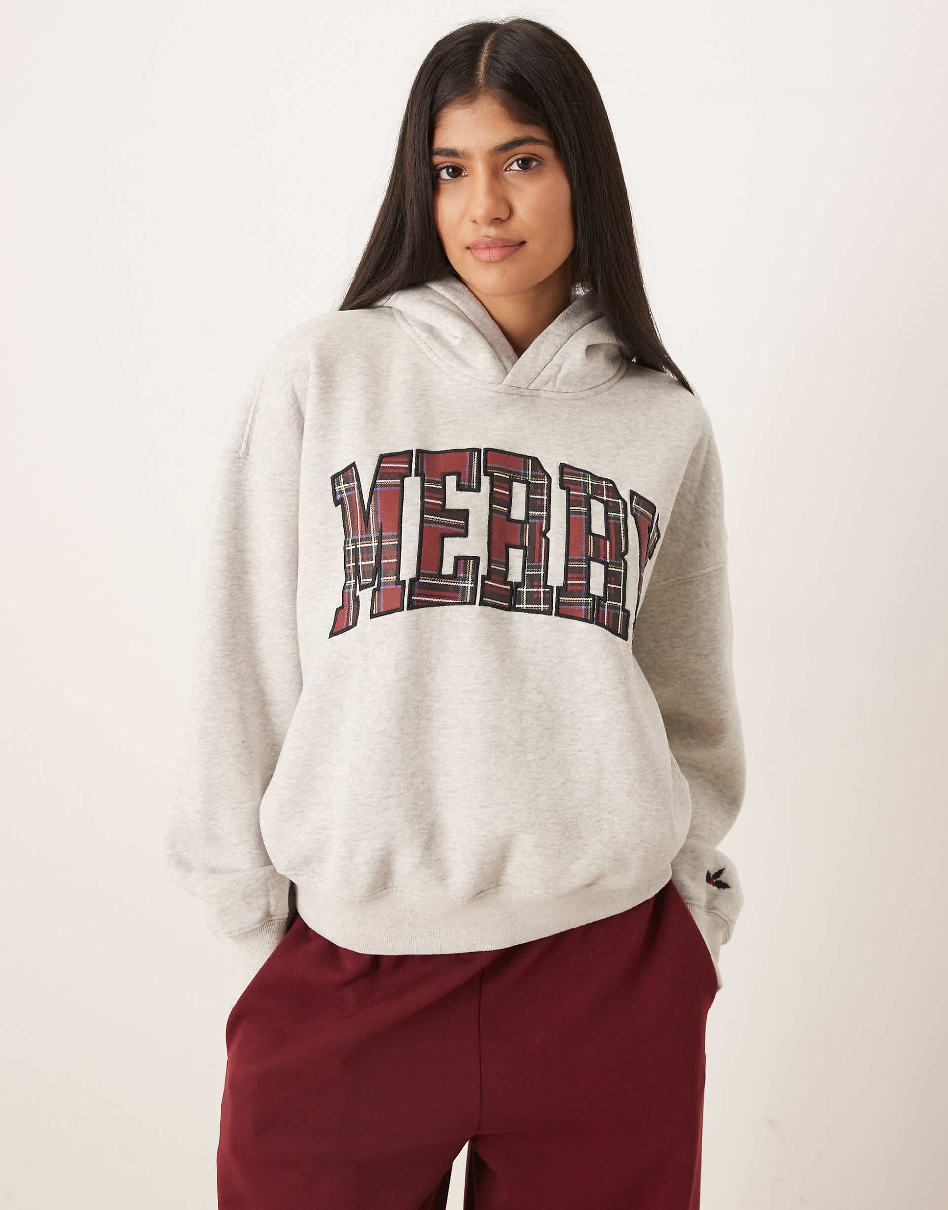 Abercrombie & Fitch holiday graphic hoodie in gray