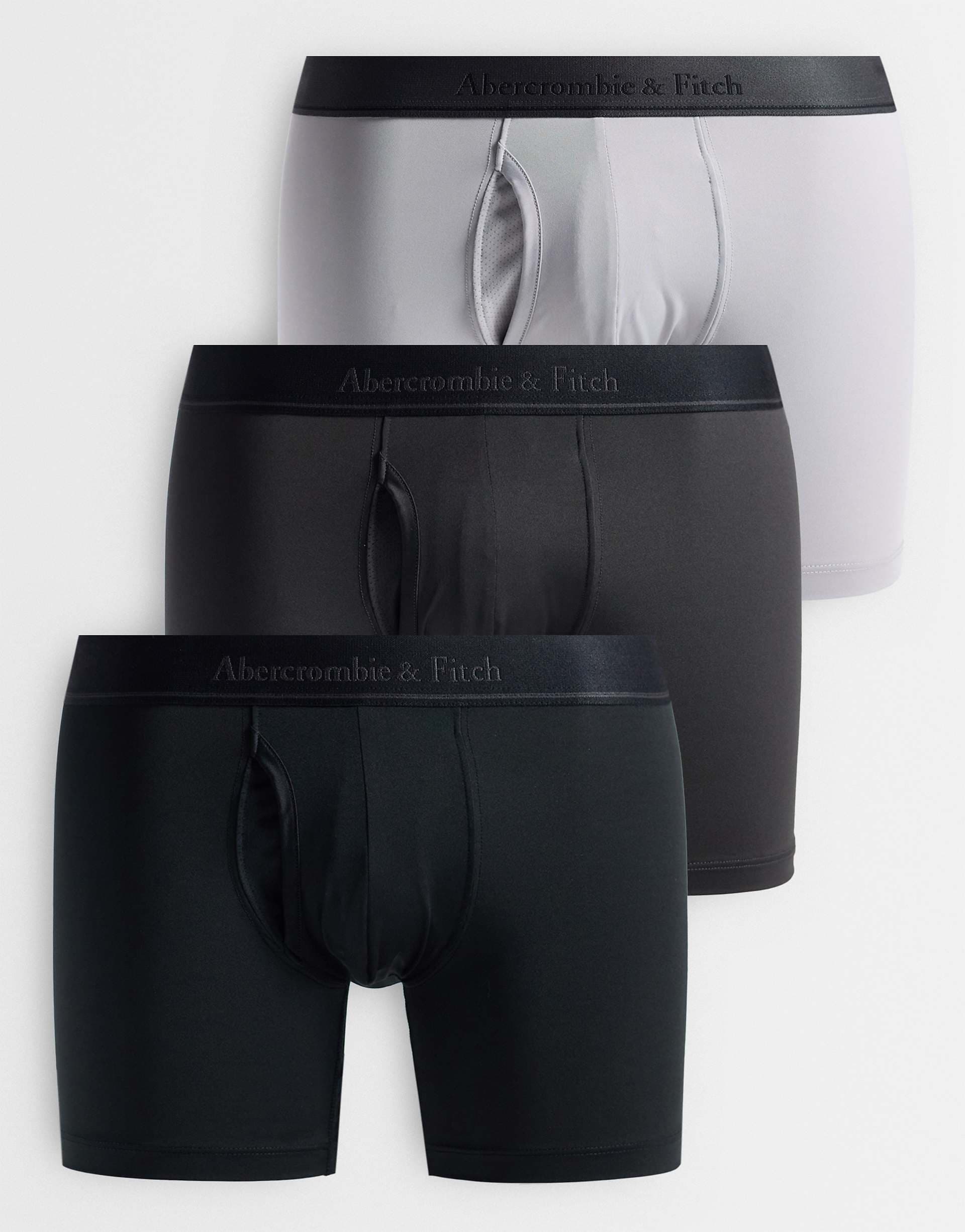 Abercrombie & Fitch 3 pack black waistband boxers in gray and black