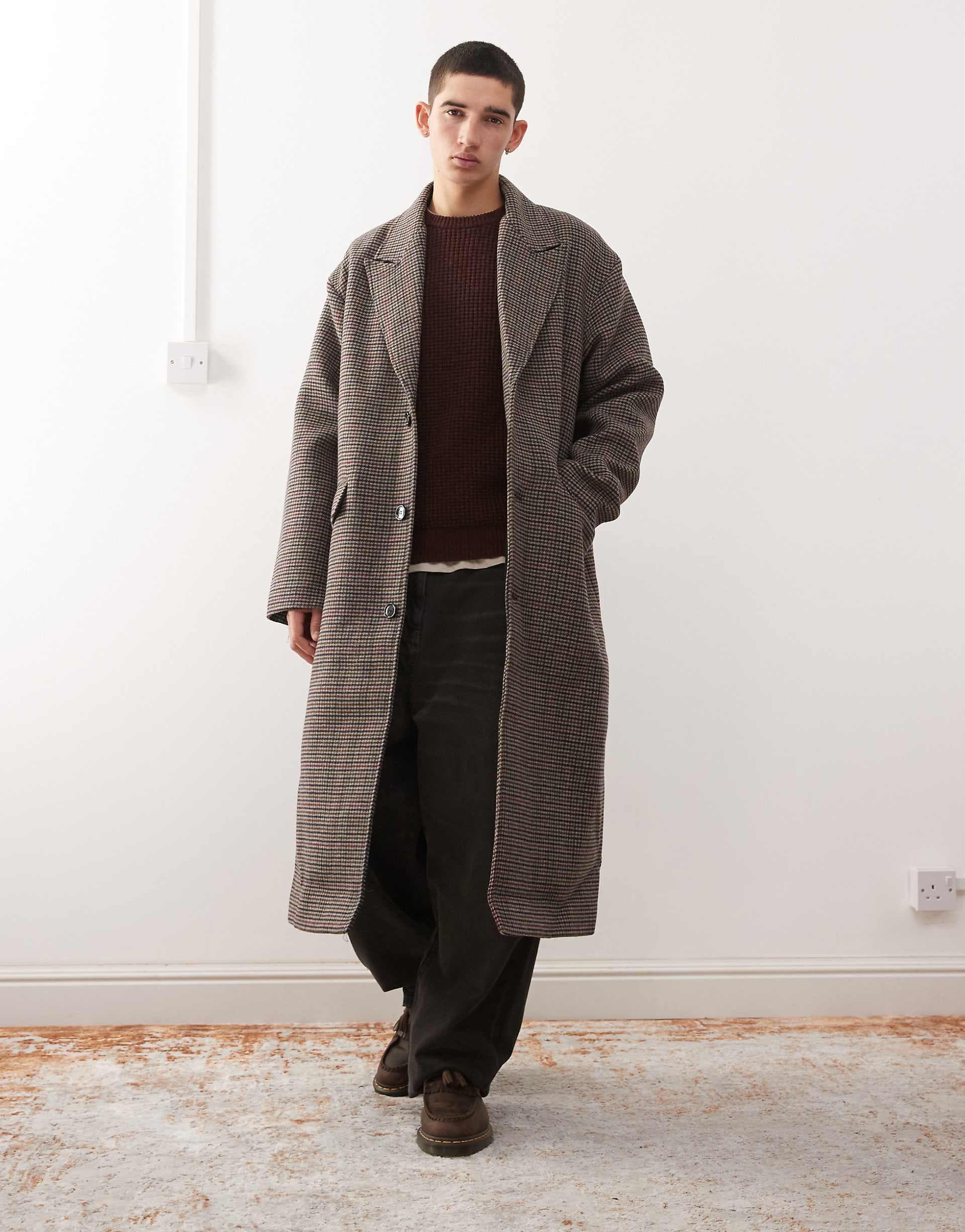 Weekday wool blend coat in black and beige check