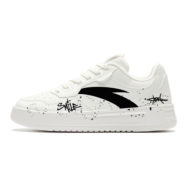 Anta Custom Life Series Street Style Splash Ink Easy Comfort Slip-Resistant Cushioned Low-Top Skate Shoes Men's White Black