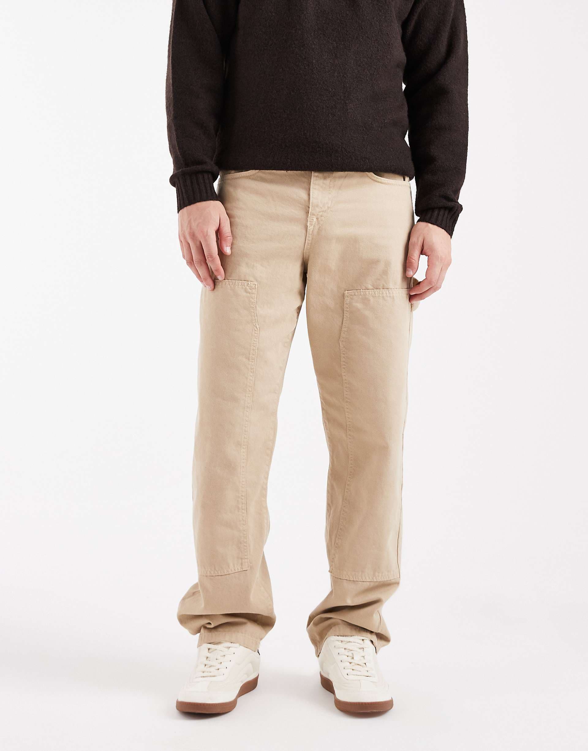 ASOS DESIGN baggy pants in beige with carpenter details