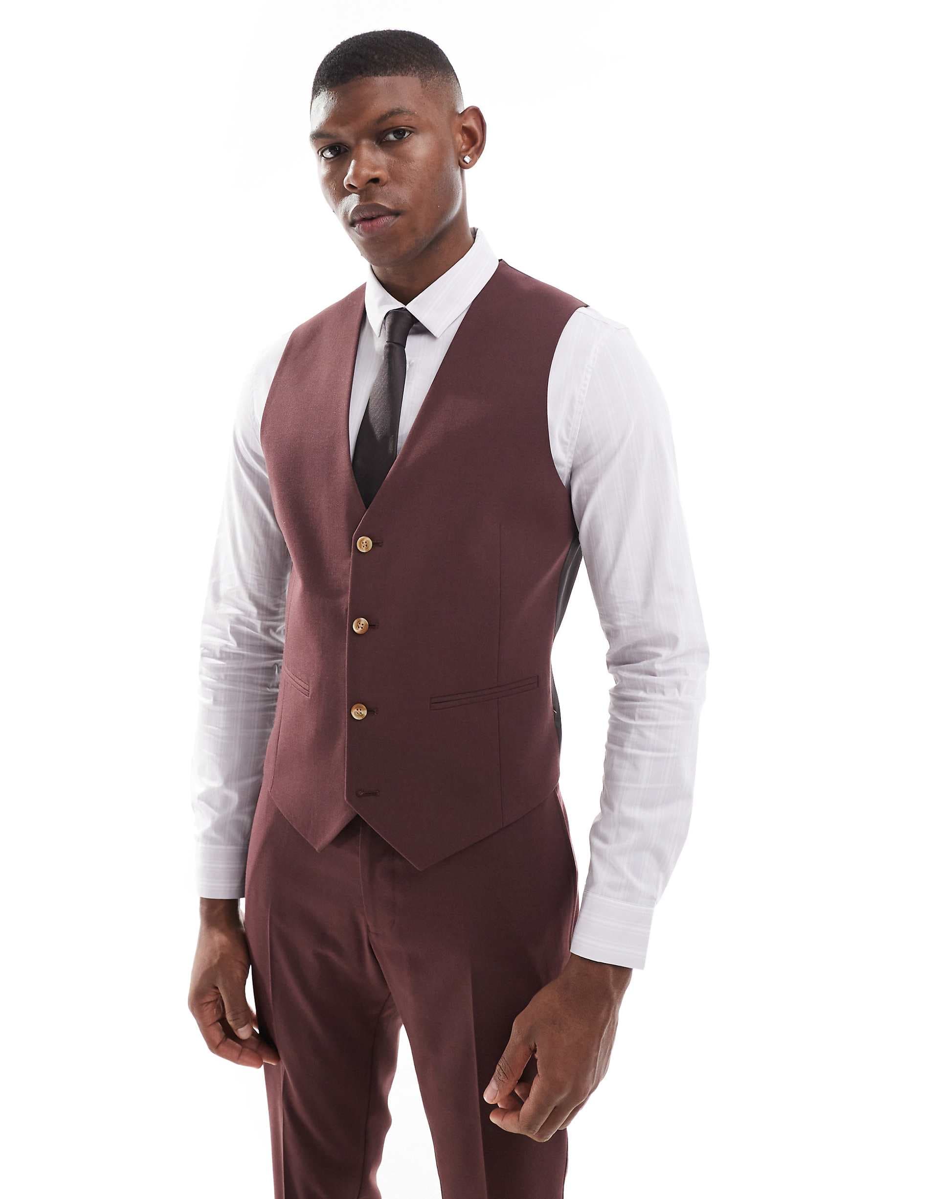 ASOS DESIGN skinny suit vest in brown
