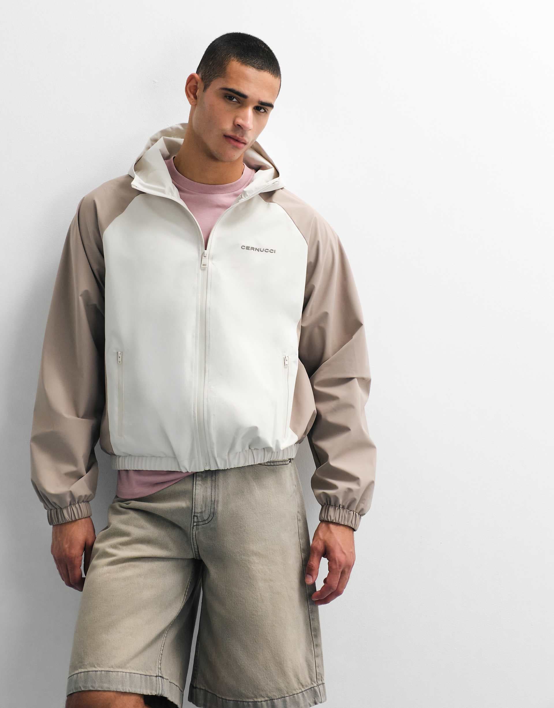 Cernucci nylon windbreaker with contrast panels in beige and off-white