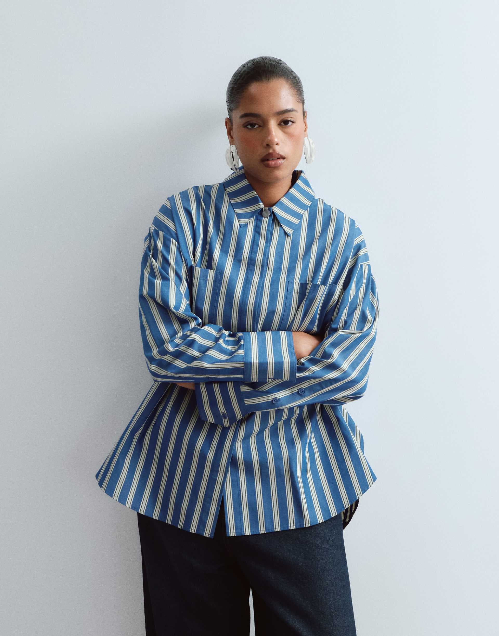 ARRANGE Curve premium oversized shirt in blue striped print