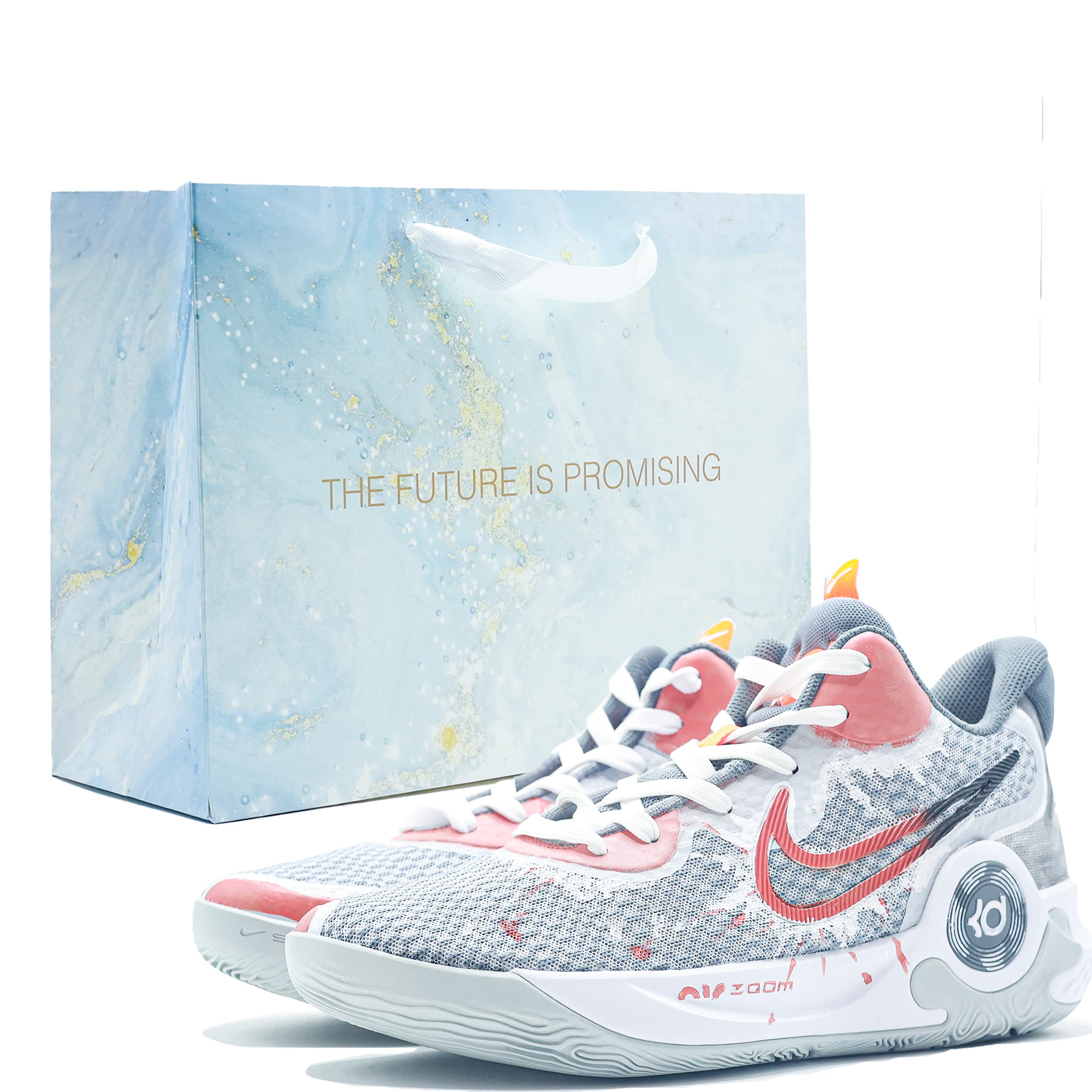 Custom Sneakers Nike KD Trey 5 IX Gift Bag Style Dazzling Speed Shadow Hand-Painted Comfort Versatile Fabric Wear-Resistant Mid-Top Basketball Shoes Men's Grey Orange