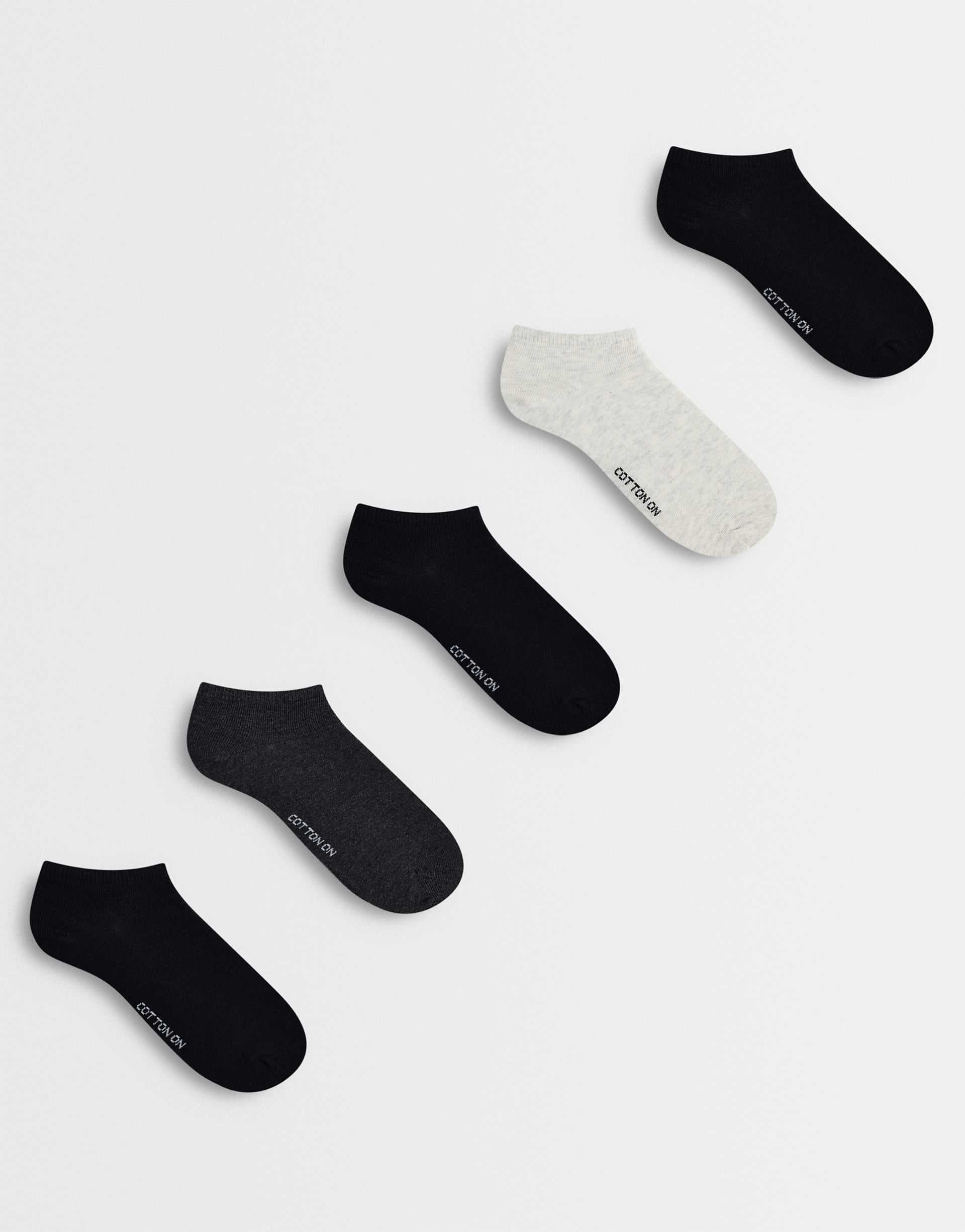 Cotton On 5pk ankle socks in black gray