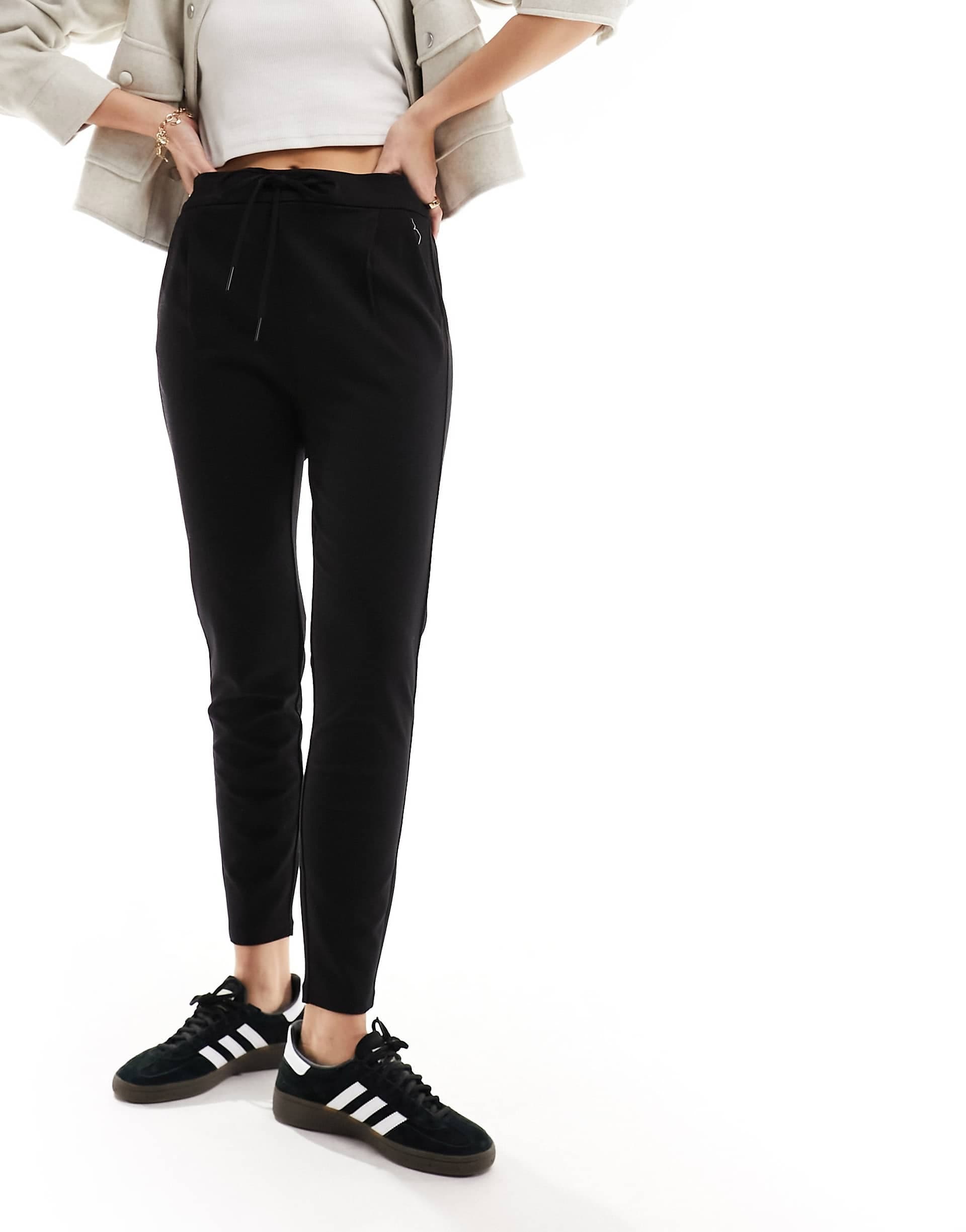 Vero Moda jersey tie waist tapered pants in black