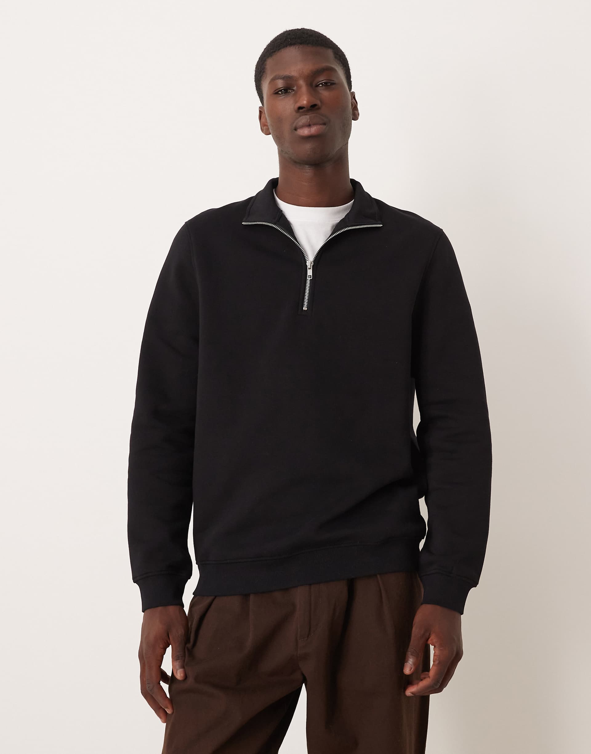 ASOS DESIGN essential sweatshirt with quarter zip in black