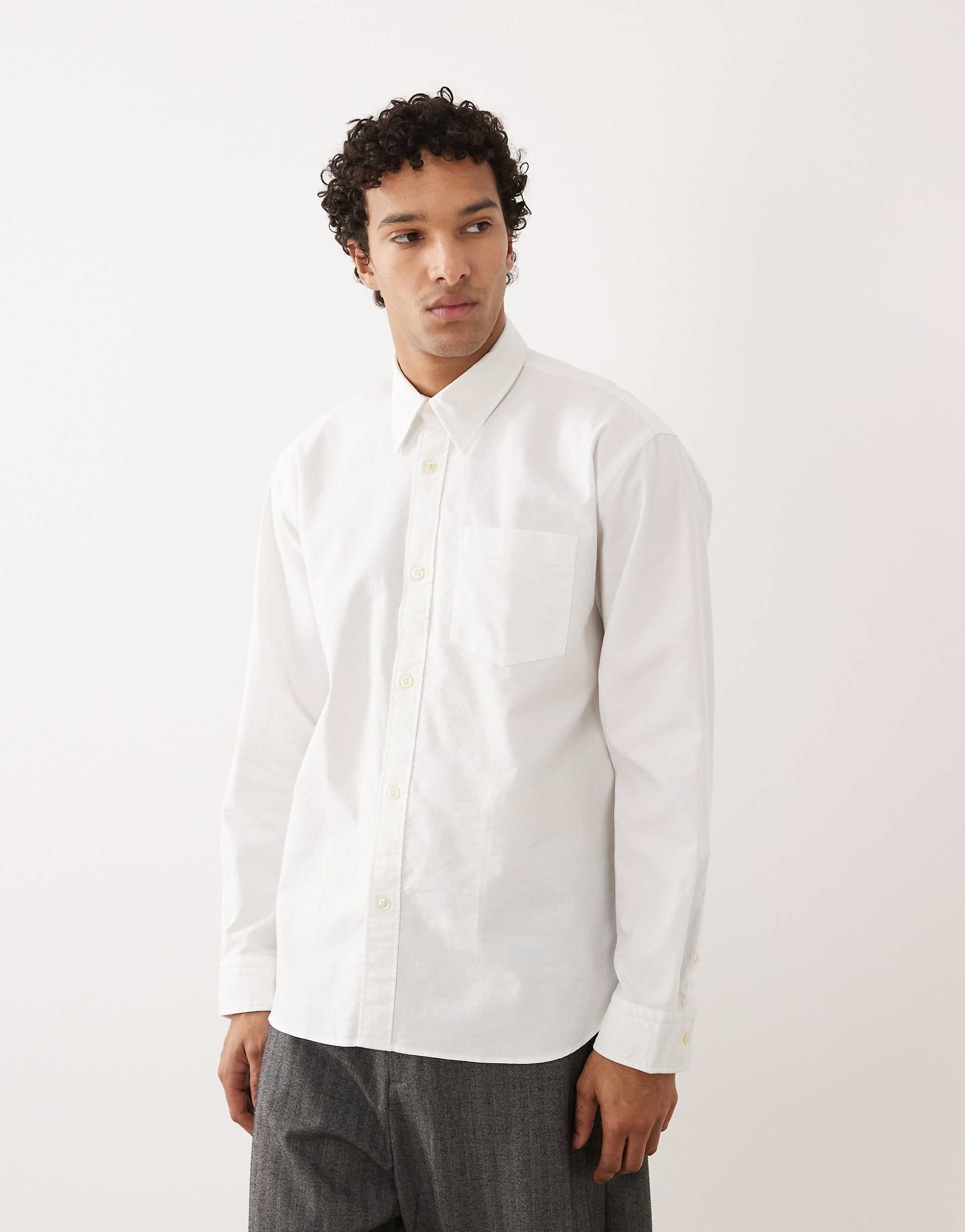Selected 100% cotton Oxford long sleeve shirt in white