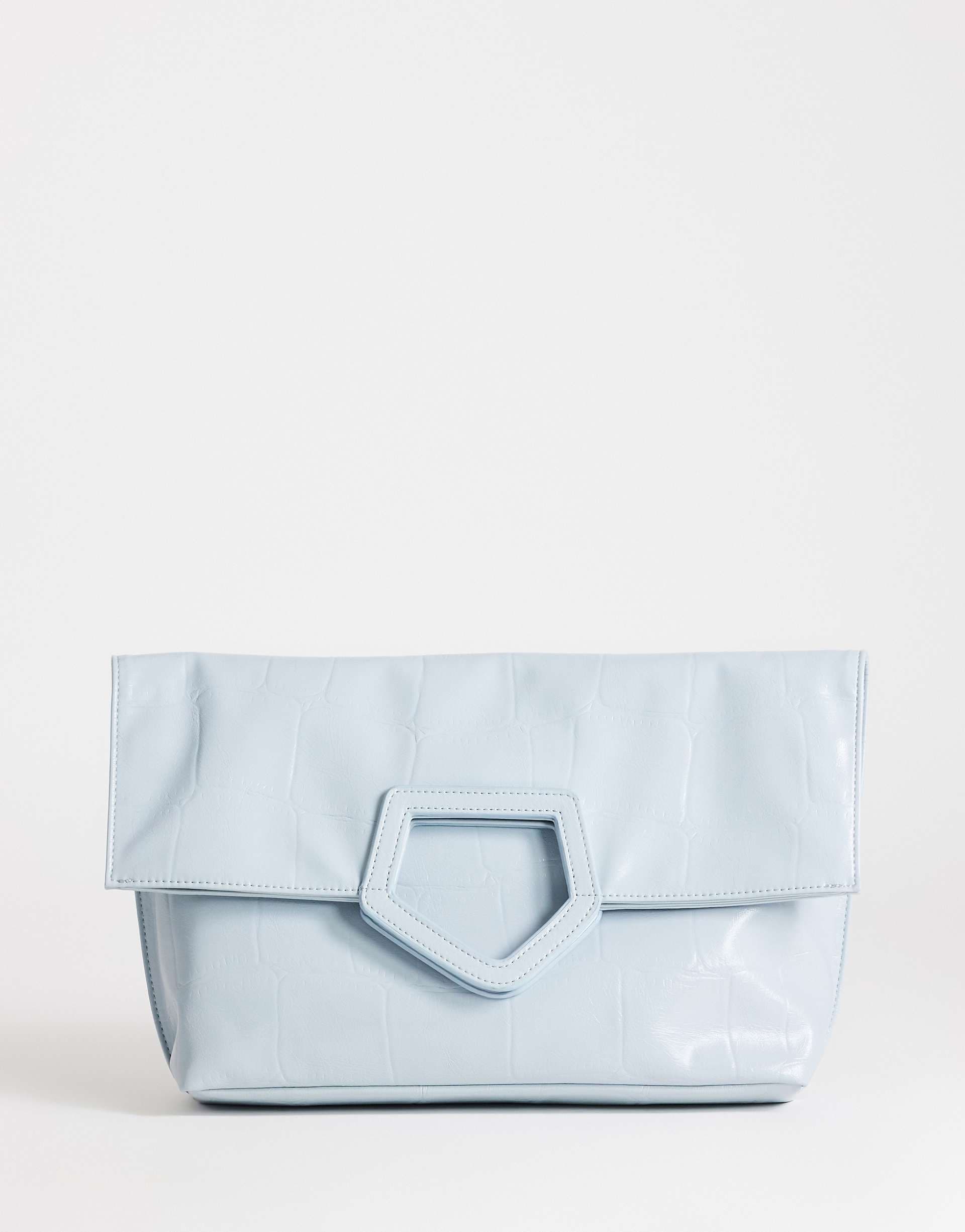 Topshop Gregry folded oversized clutch bag in blue croc