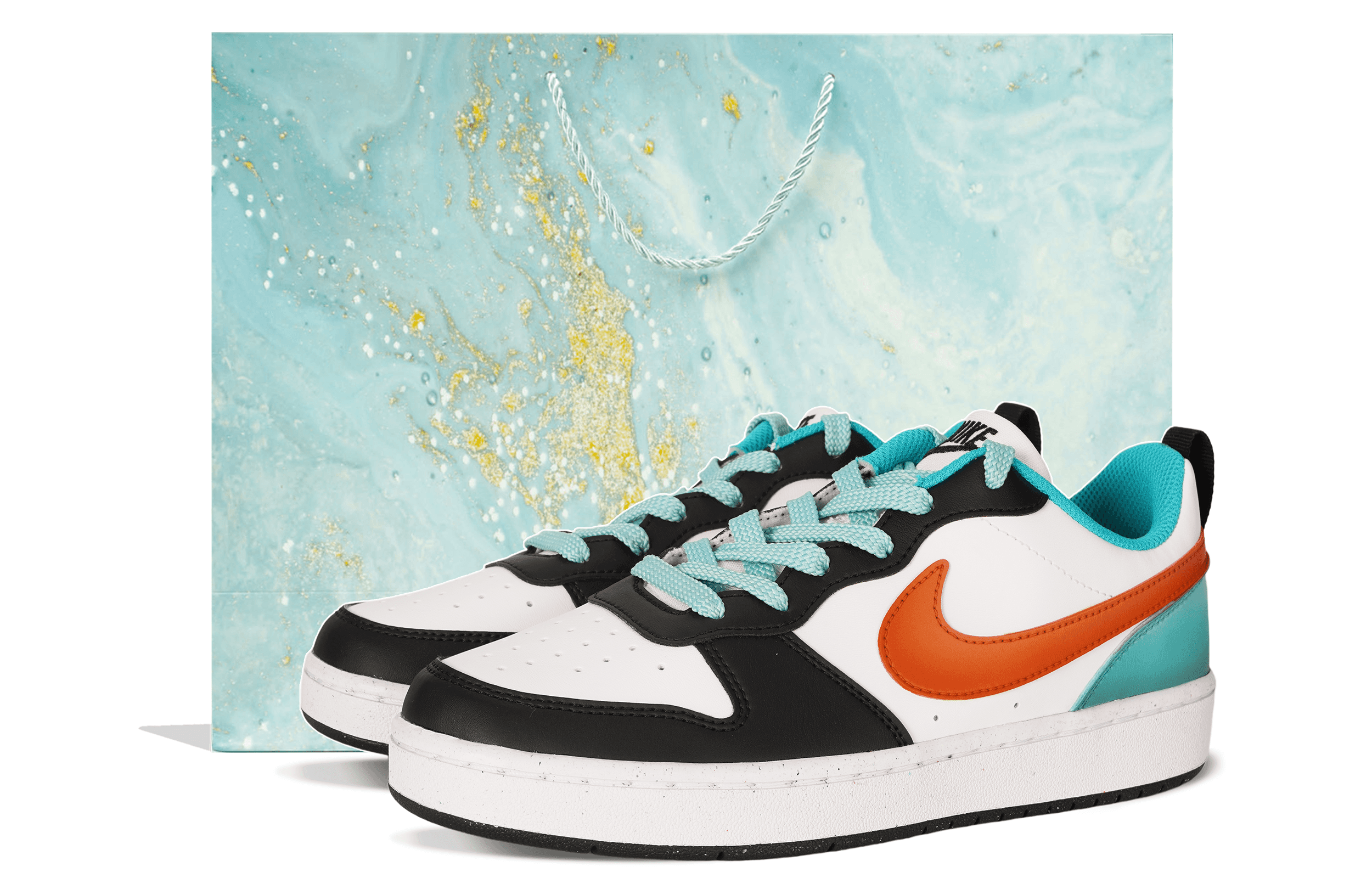 Nike Court Borough Low Top Skateboard Shoes GS Green Orange