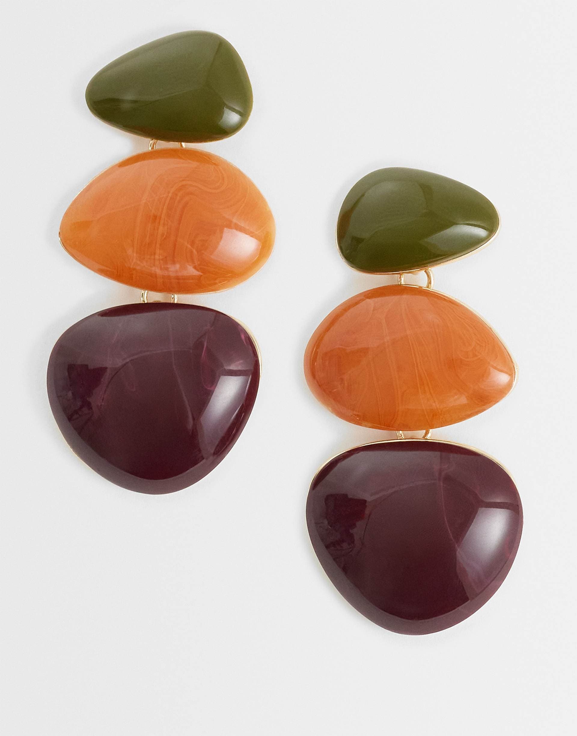ASOS DESIGN triple drop earrings with multi-colored resin detailing