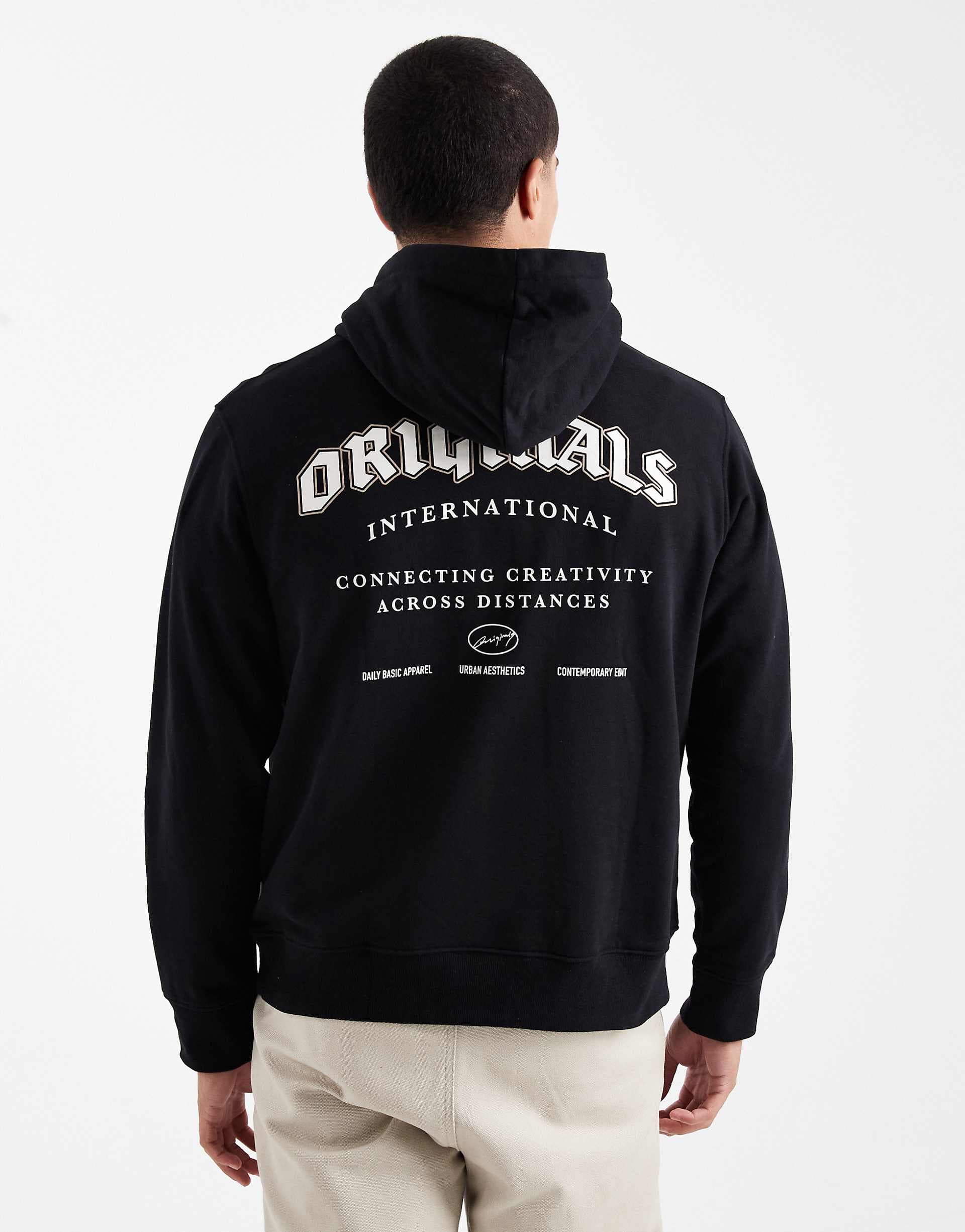 Jack & Jones oversized hoodie with originals back and front prints in black