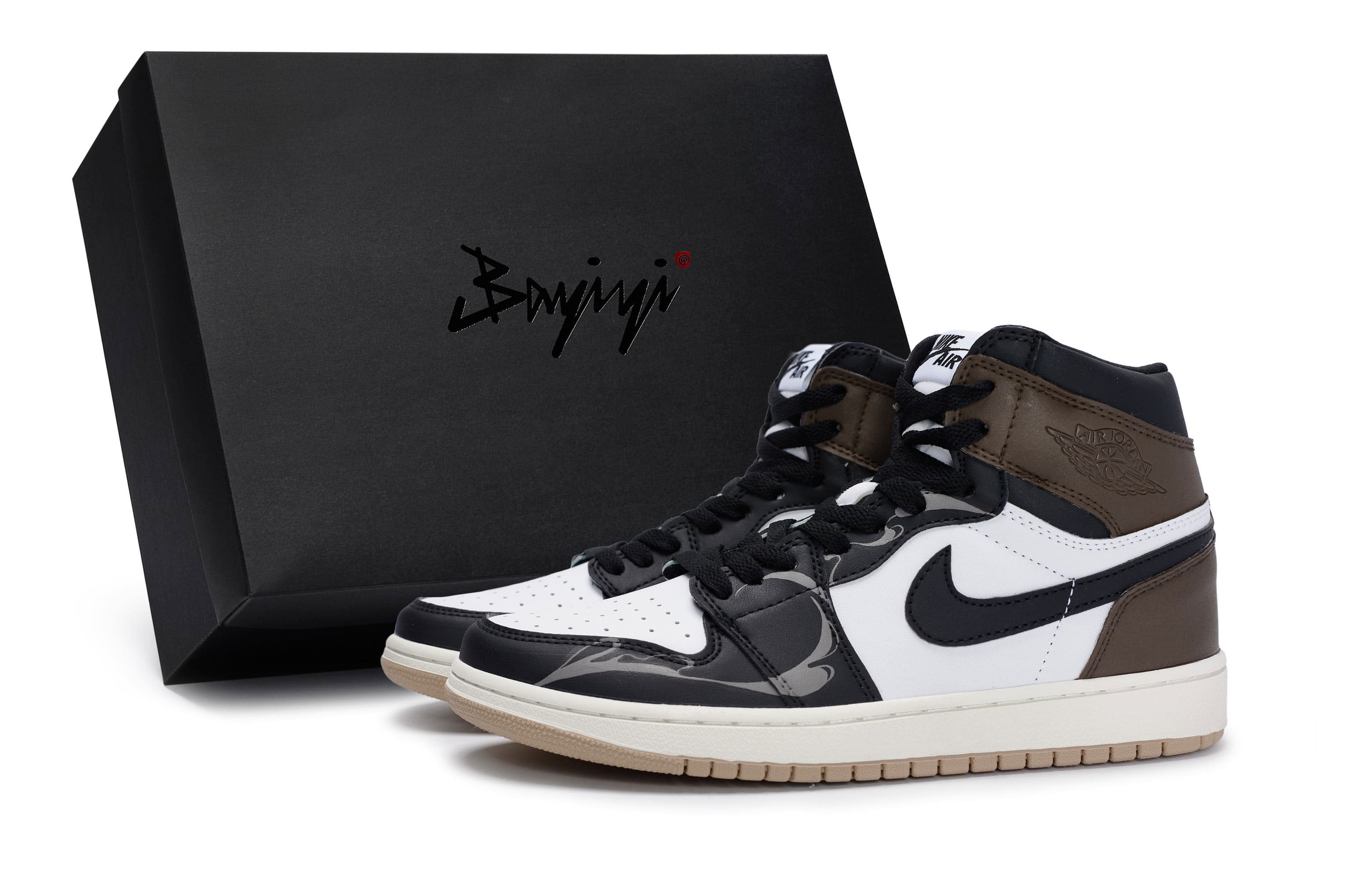 JORDAN Air JORDAN 1 Vintage Basketball Shoes Women's High Top Black/White/Brown