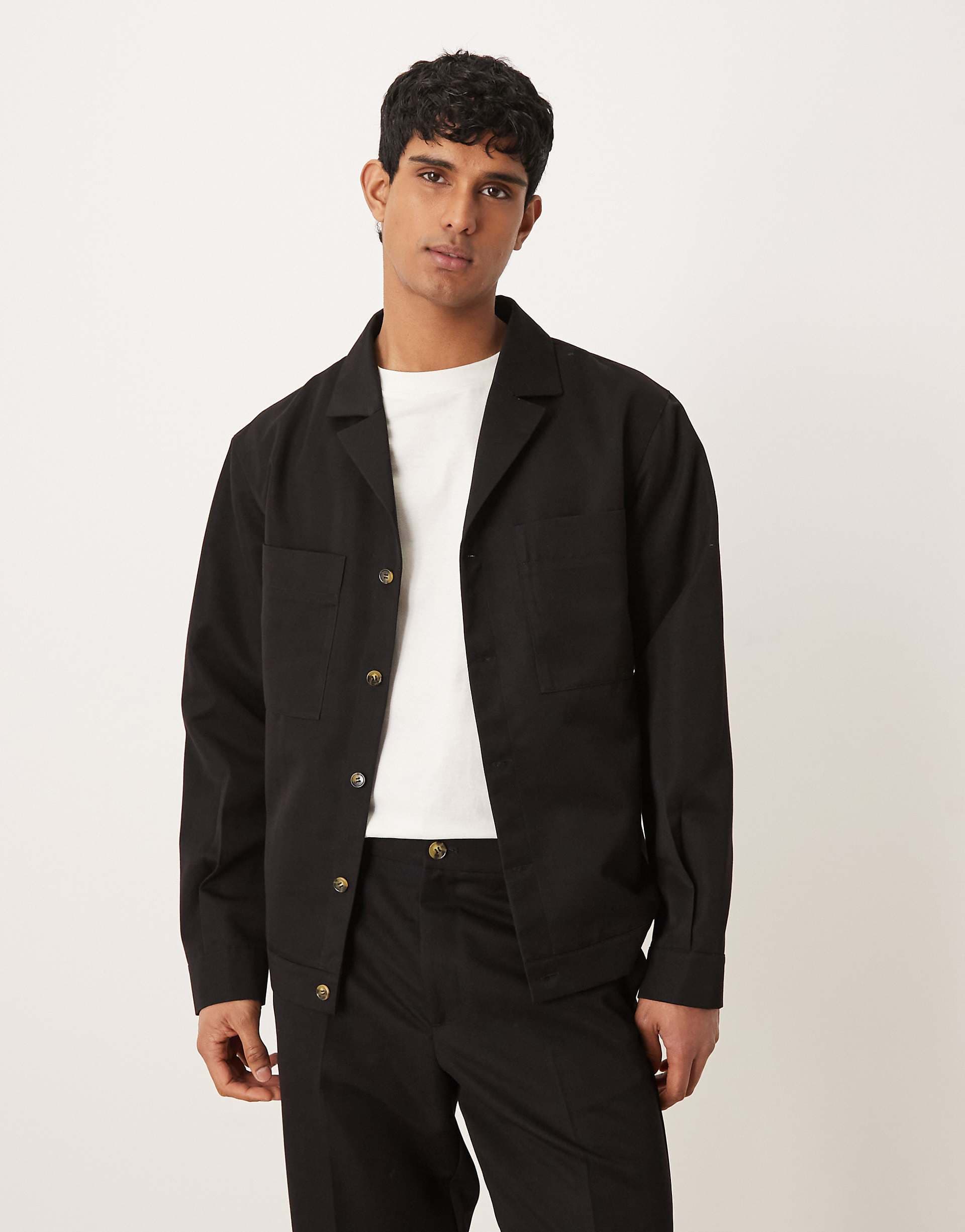 ASOS DESIGN camp collar dressy shacket in black - part of a set