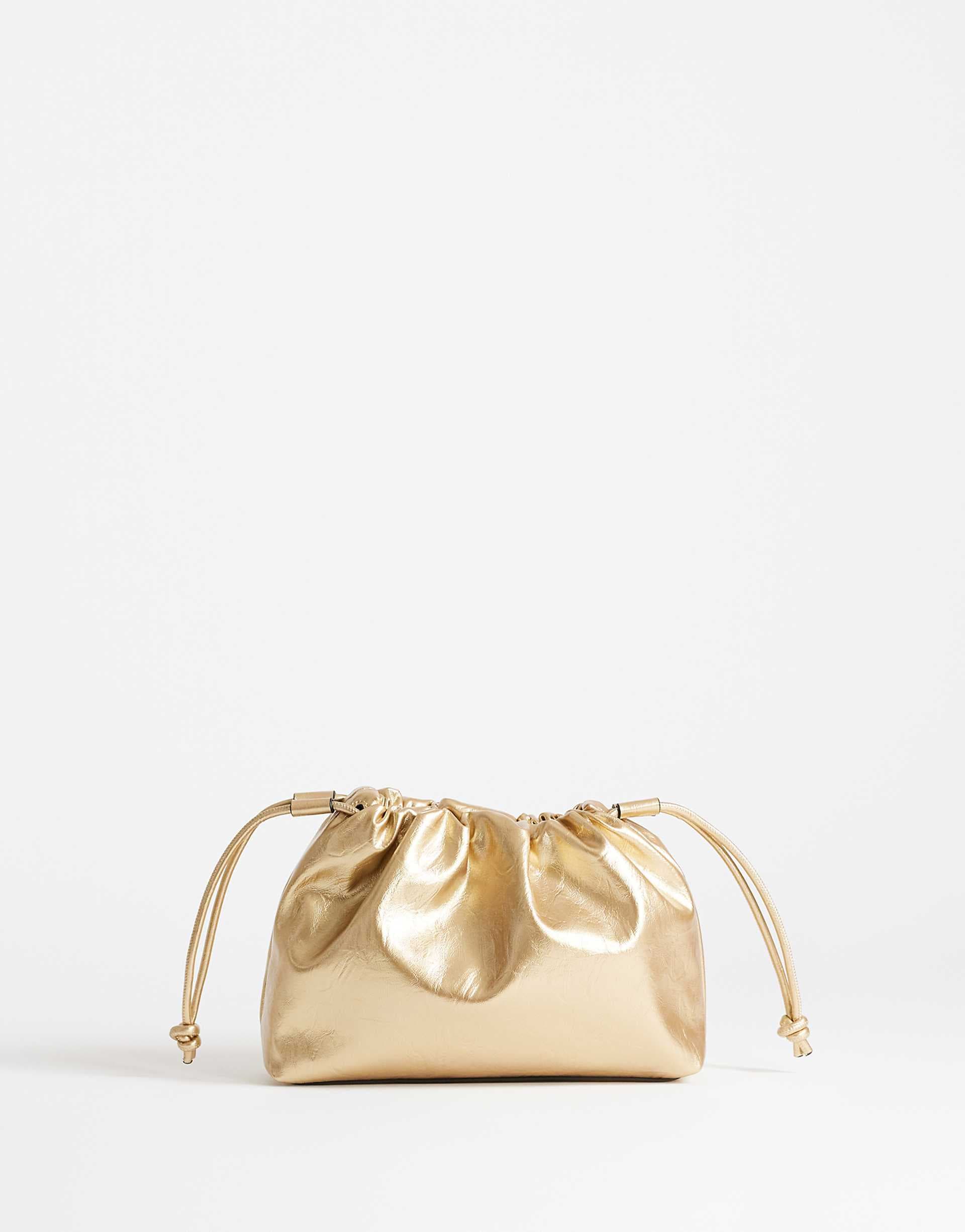 Topshop Celia medium ruched clutch bag in gold