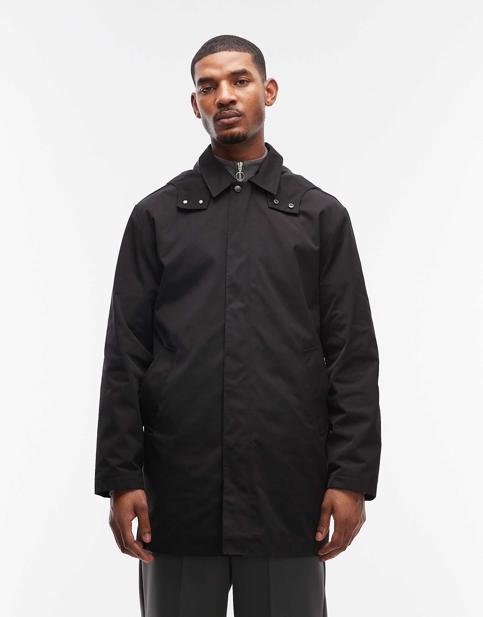ASOS DESIGN stormMAX™ relaxed water repellent trench coat in black
