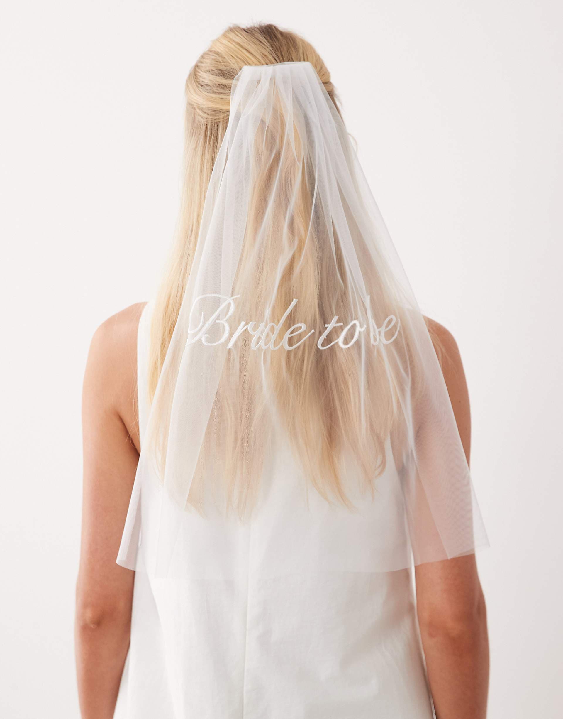 Six Stories Bridal embroidered veil in white